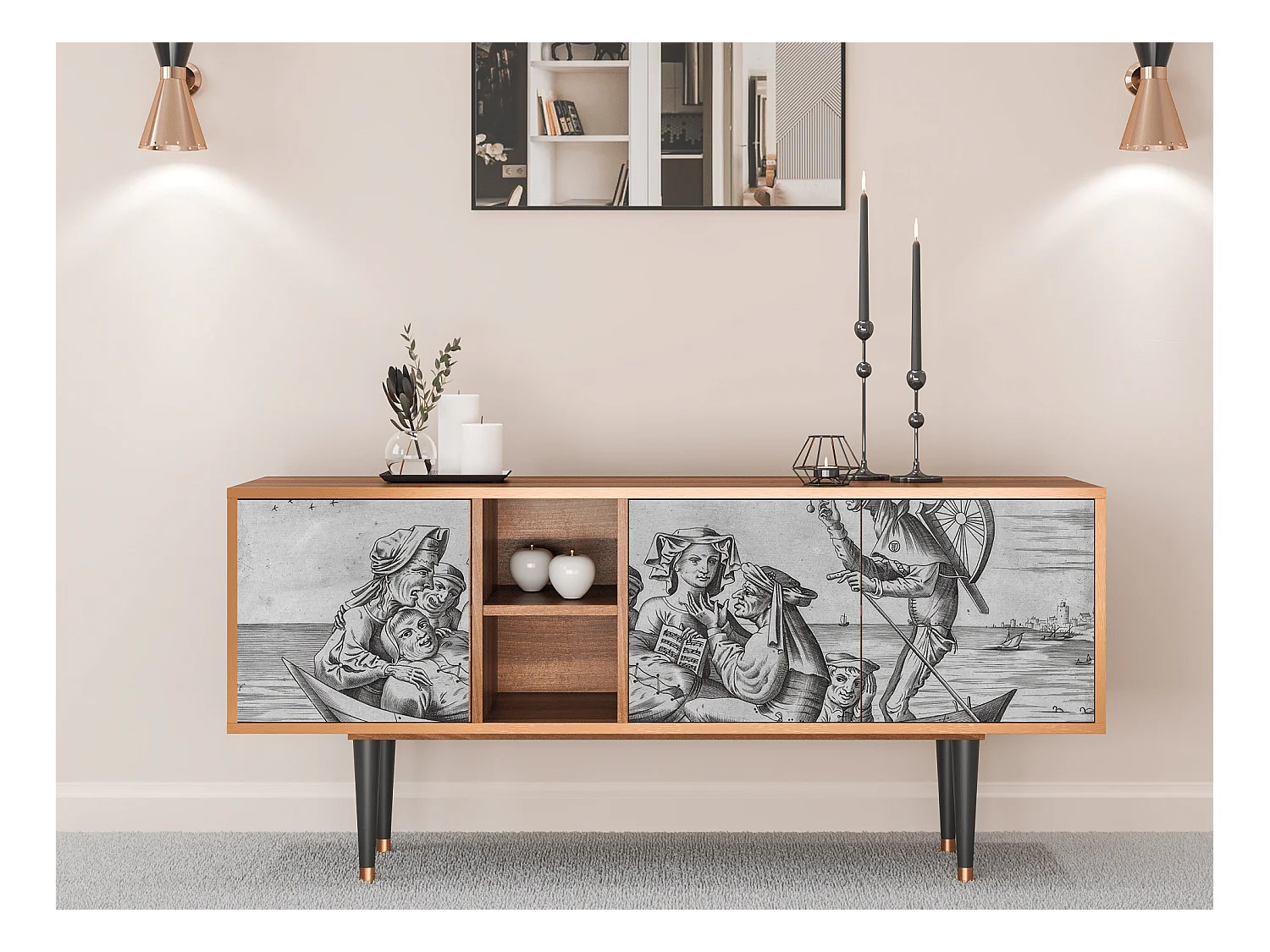 TV-Möbel - 150х69х41 cm - T5 - Blau Schuyte, Walnuss