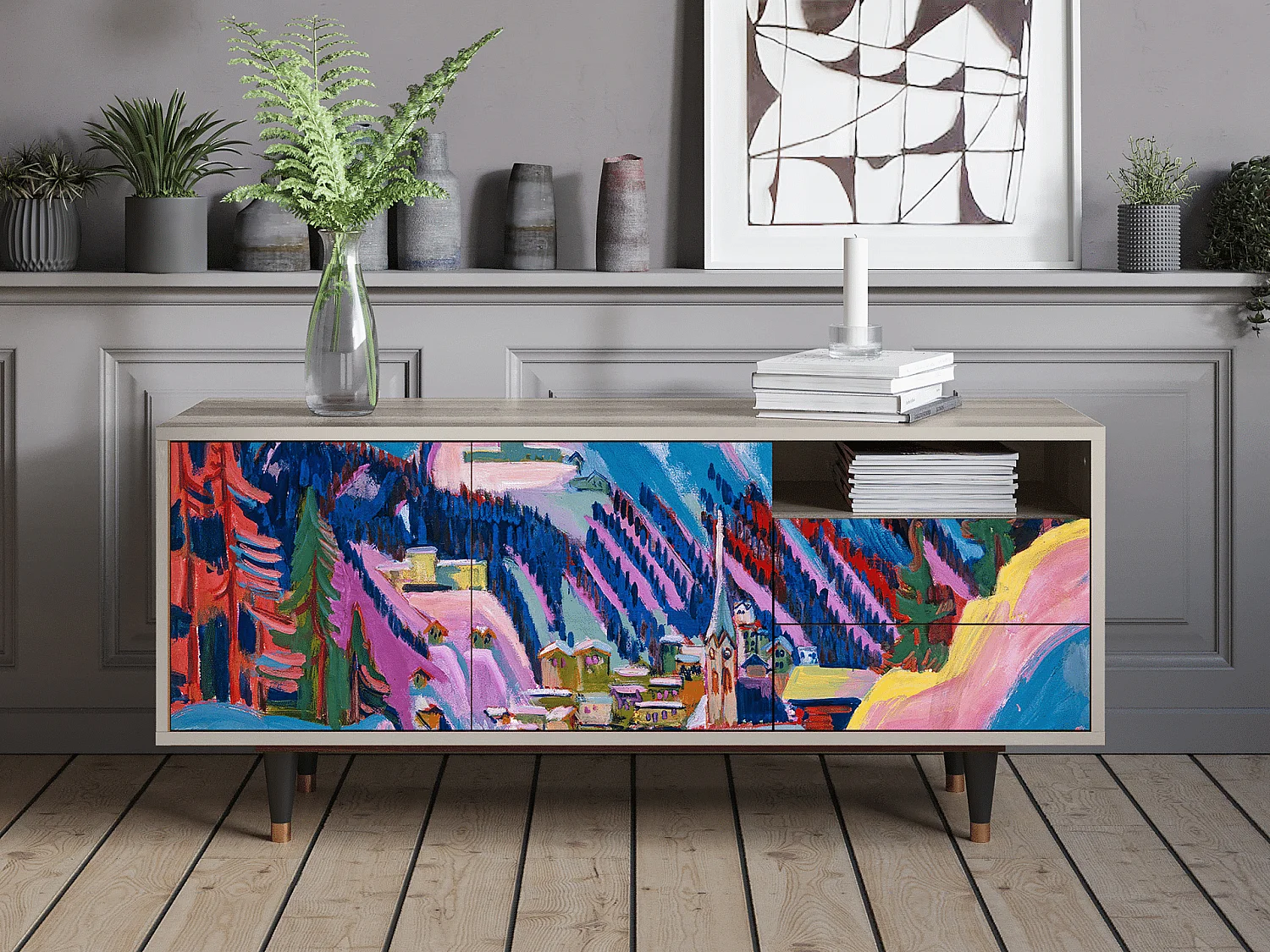 Meuble TV - 125х56х41 cm - T7 - Davos Winter, Sable