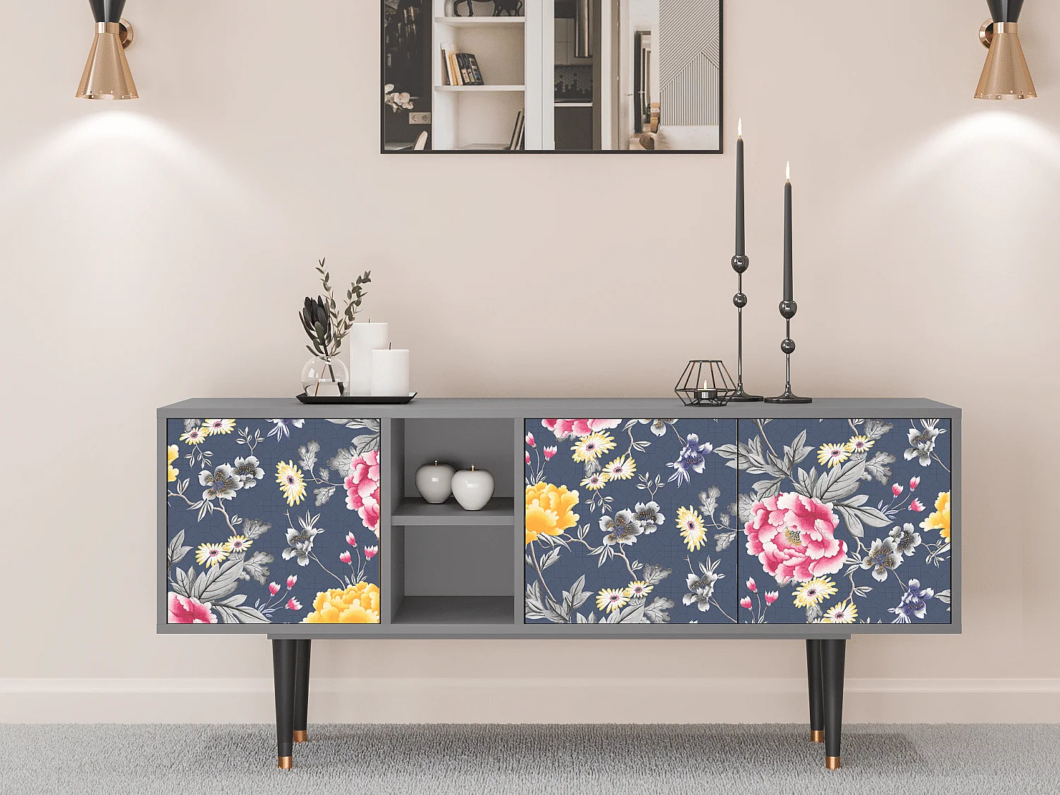 TV-Möbel - 150х69х41 cm - T5 - Dark Flower Bed, Grau