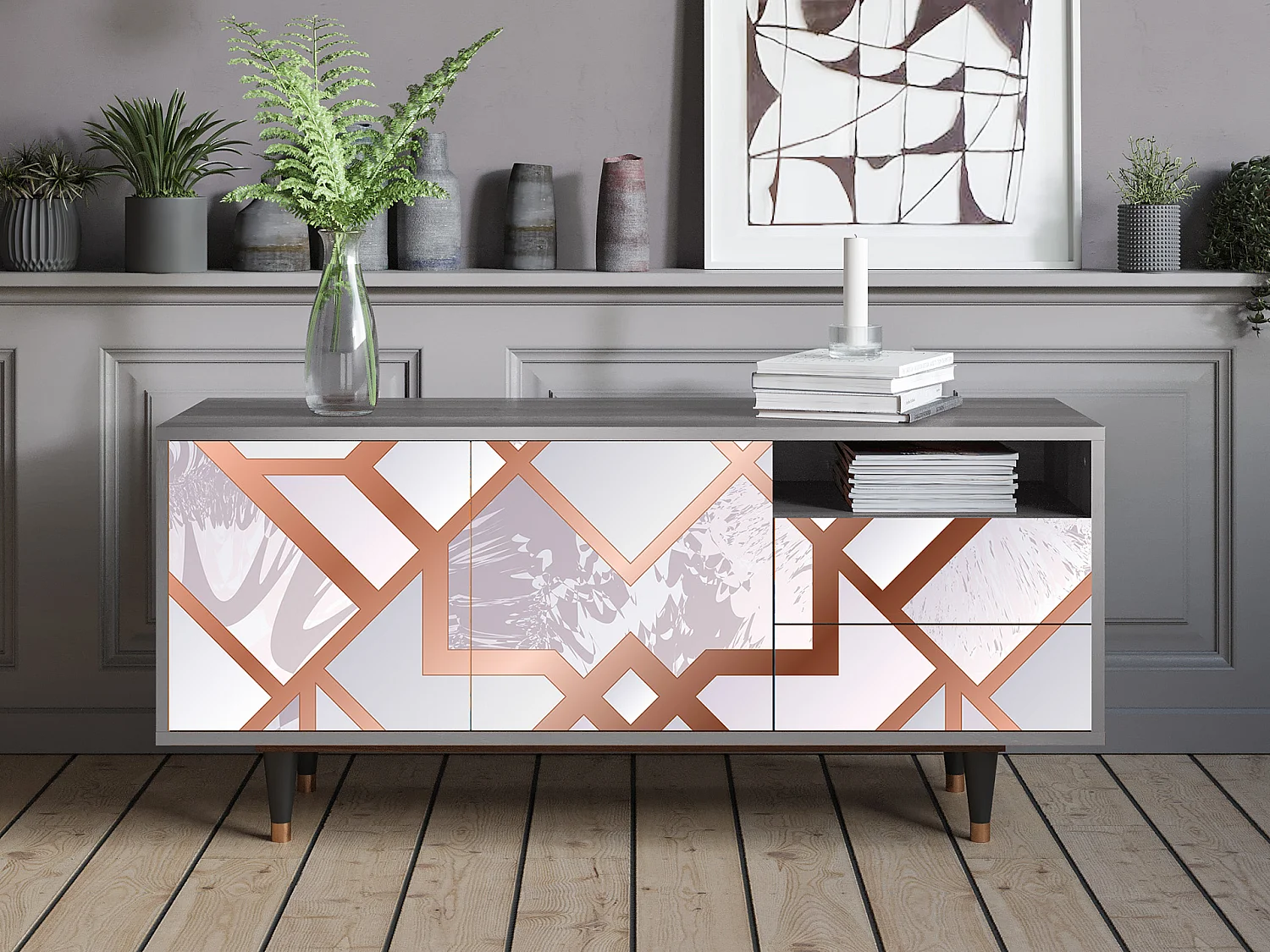 Mobile TV - 125х56х41 cm - T7 - Pastel Fairytale, Grigio