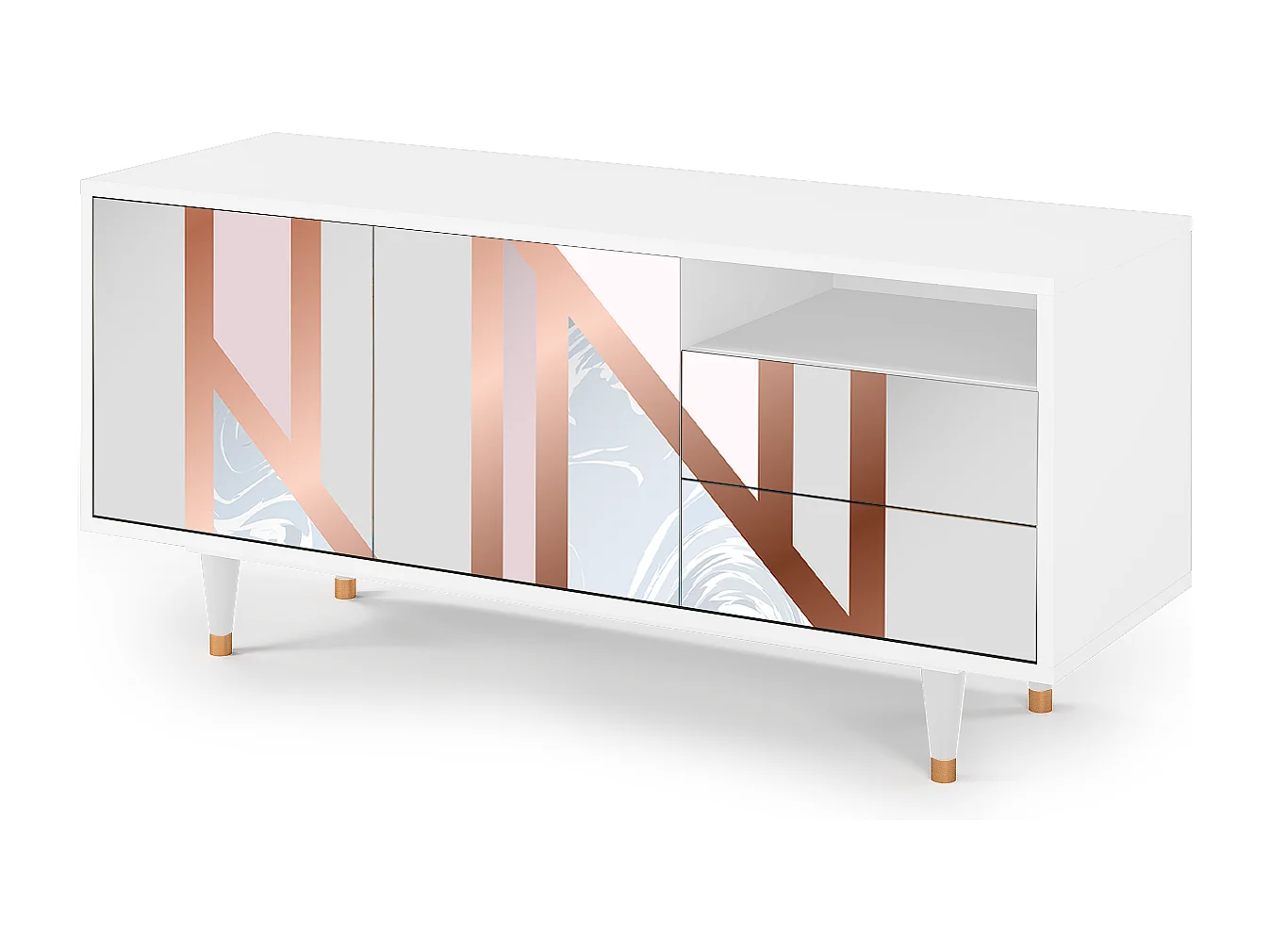 Mueble de TV - 125х56х41 cm - T7 - Champagne Story, Blanco