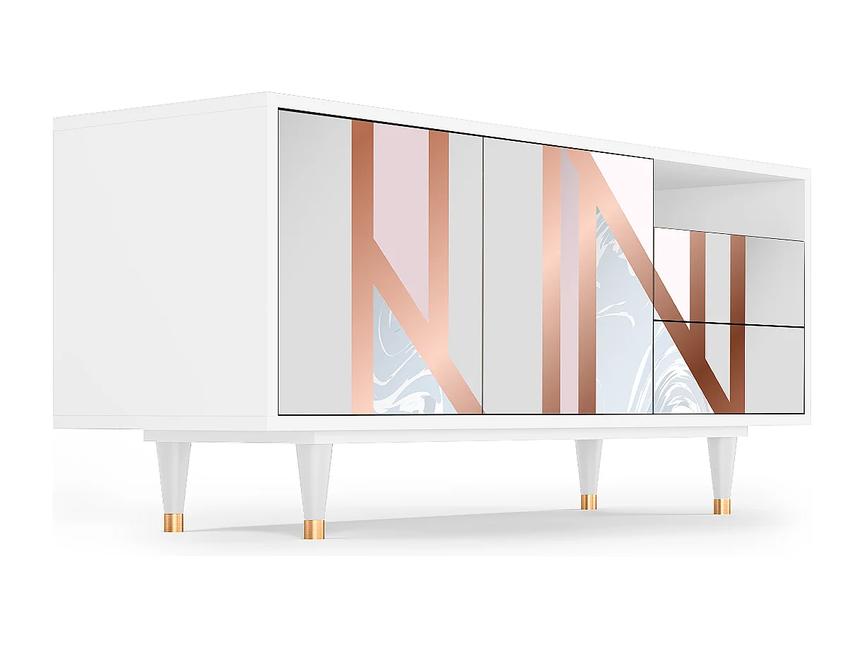 Mueble de TV - 125х56х41 cm - T7 - Champagne Story, Blanco