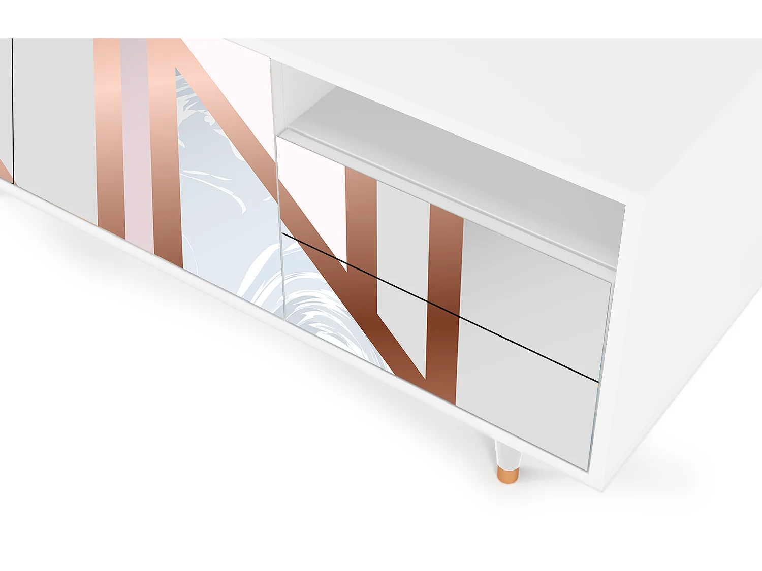 Mueble de TV - 125х56х41 cm - T7 - Champagne Story, Blanco