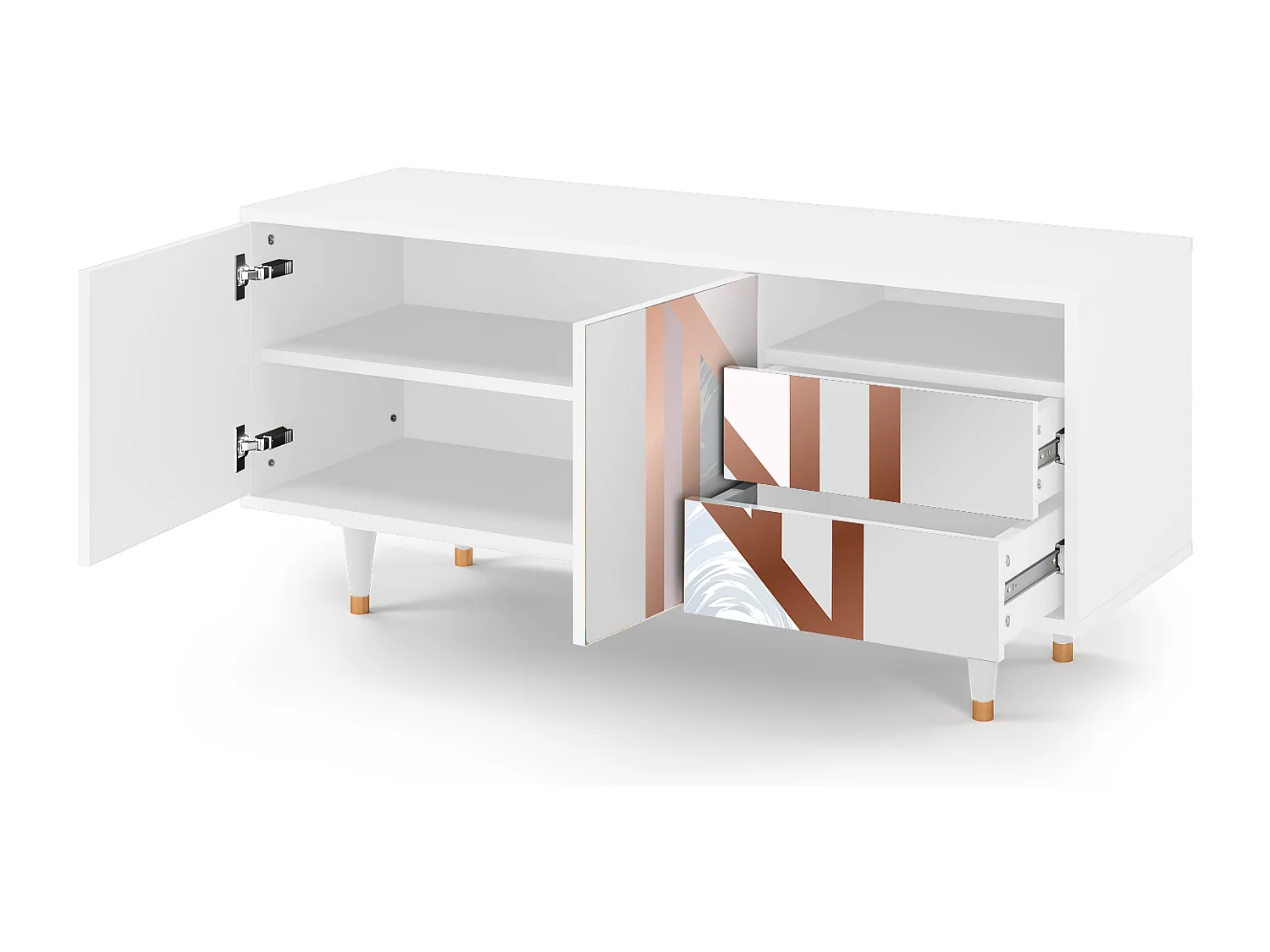 Mueble de TV - 125х56х41 cm - T7 - Champagne Story, Blanco