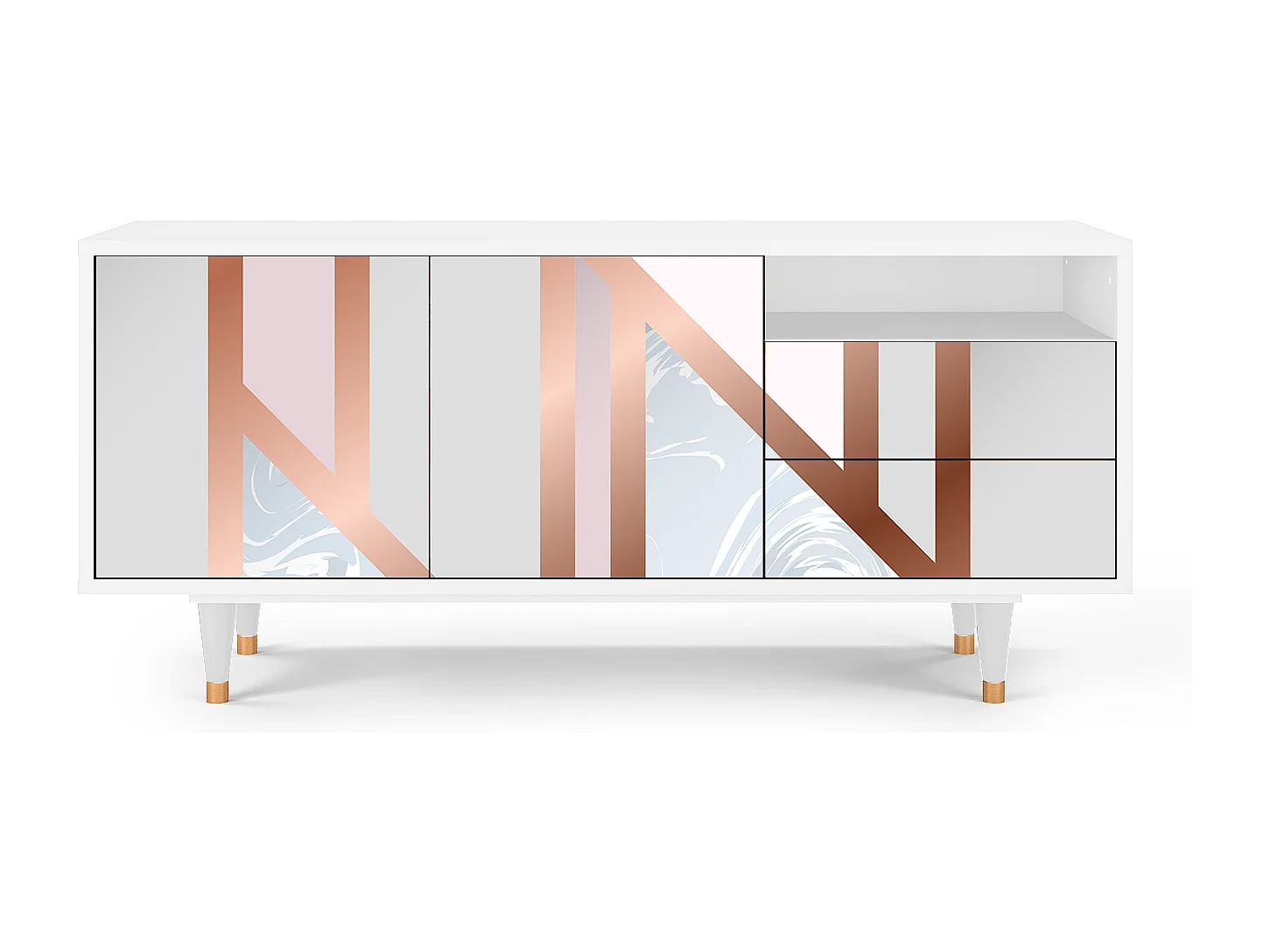 Meuble TV - 125х56х41 cm - T7 - Champagne Story, Blanc