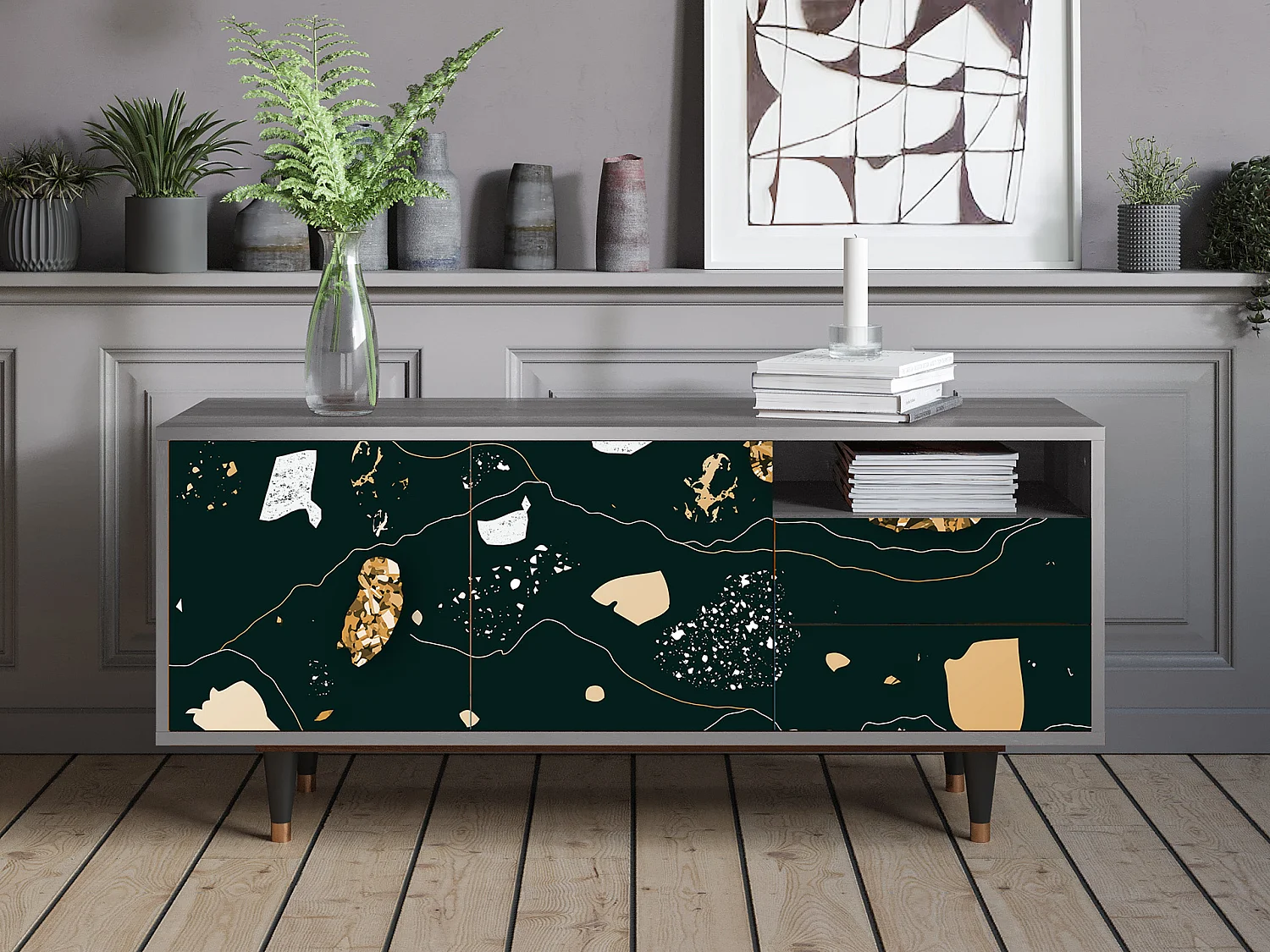 TV-meubel - 125х56х41 cm - T7 - Space Rocks, Grijs