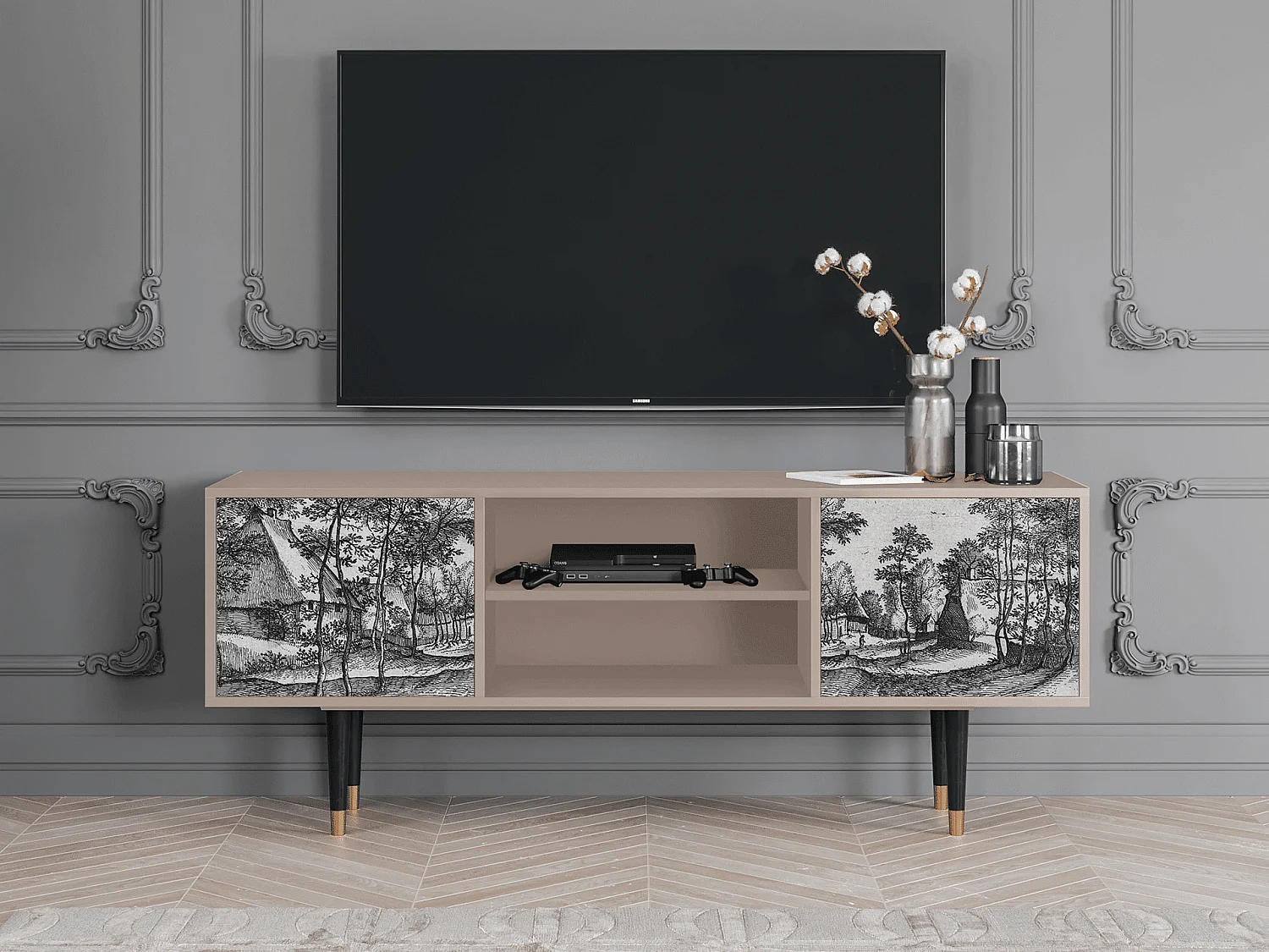 Szafka RTV - 170х69х48 cm - T2 - Village Road, Latte