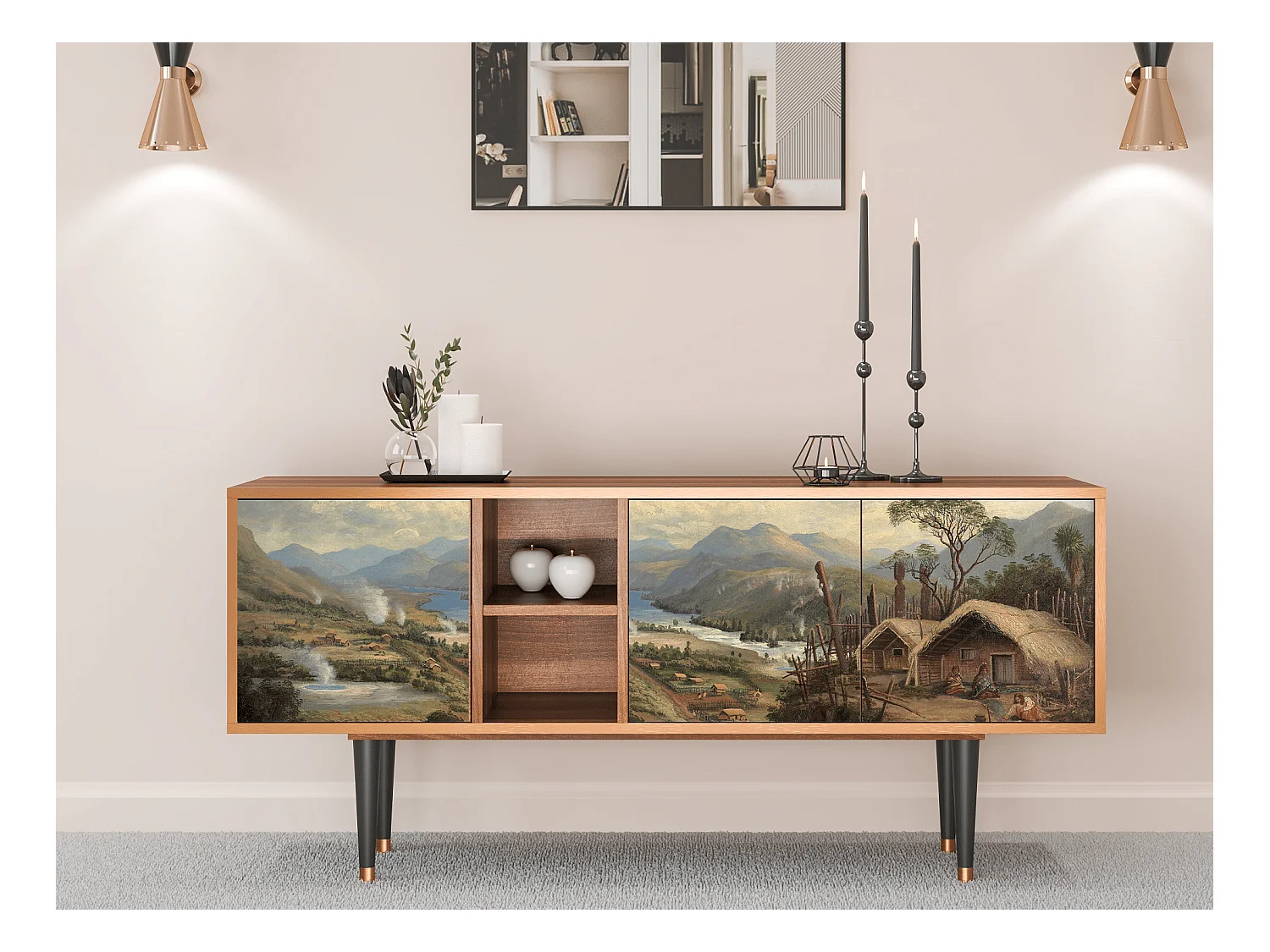 Meuble TV - 150х69х41 cm - T5 - View Across the Plains , Noyer