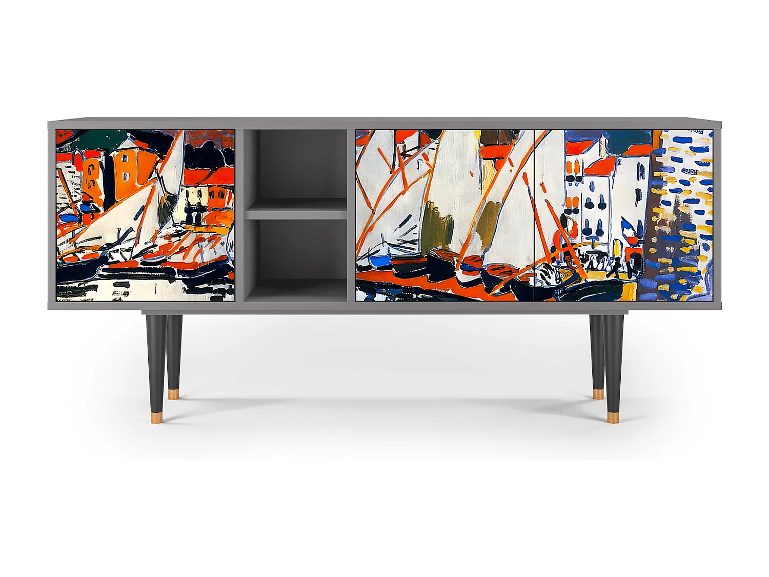 Szafka RTV - 150х69х41 cm - T5 - Le Séchage des voiles , Szary