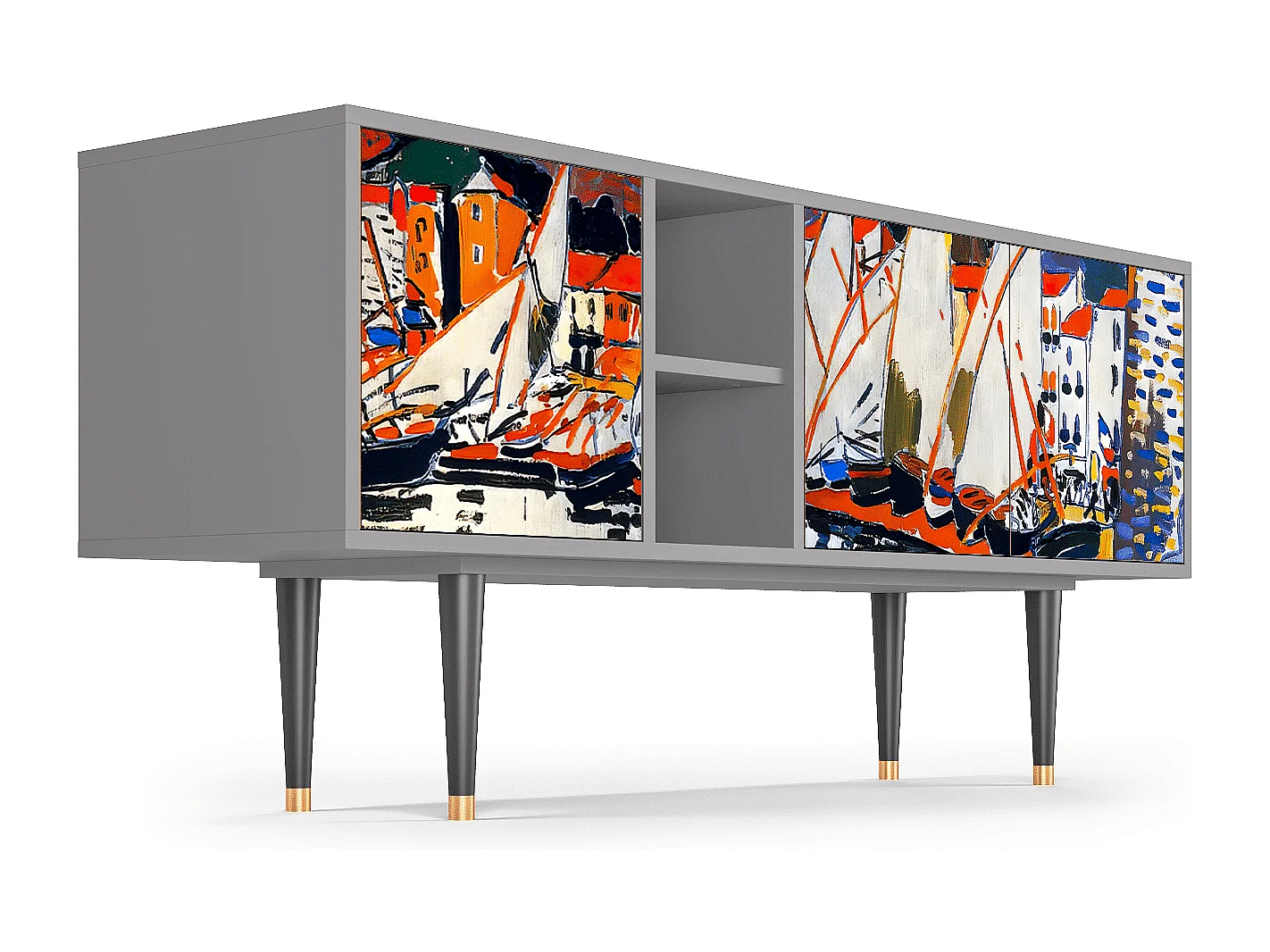 Szafka RTV - 150х69х41 cm - T5 - Le Séchage des voiles , Szary