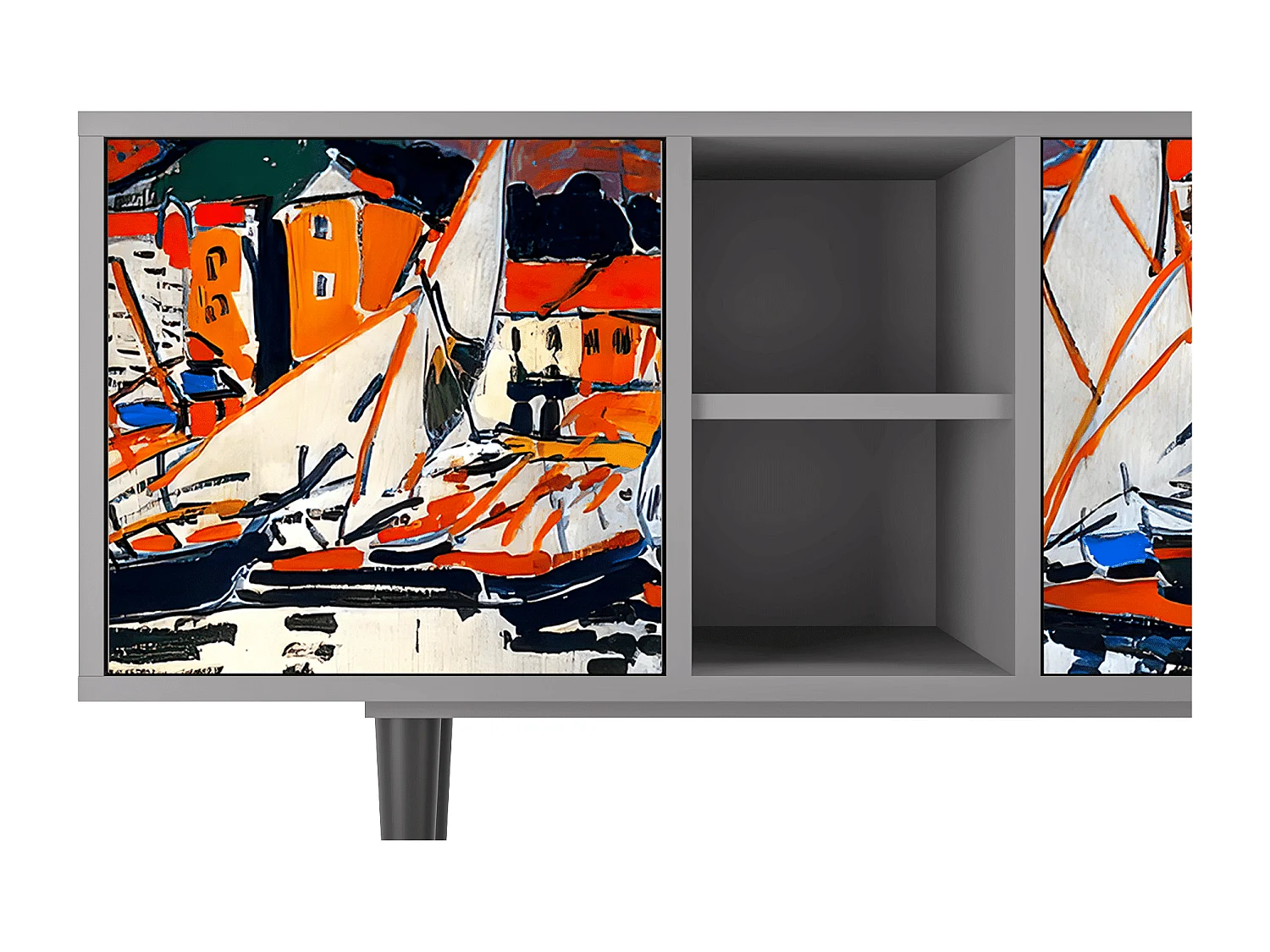 Meuble TV - 150х69х41 cm - T5 - Le Séchage des voiles , Gris