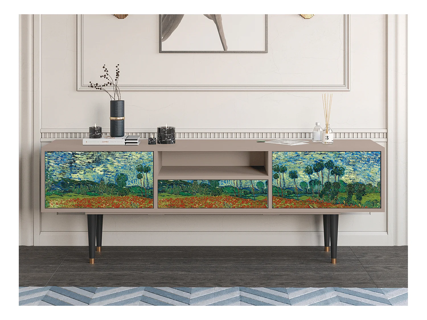 TV-Möbel - 170х59х41 cm - T6 - Poppy field by van Gogh, Latte