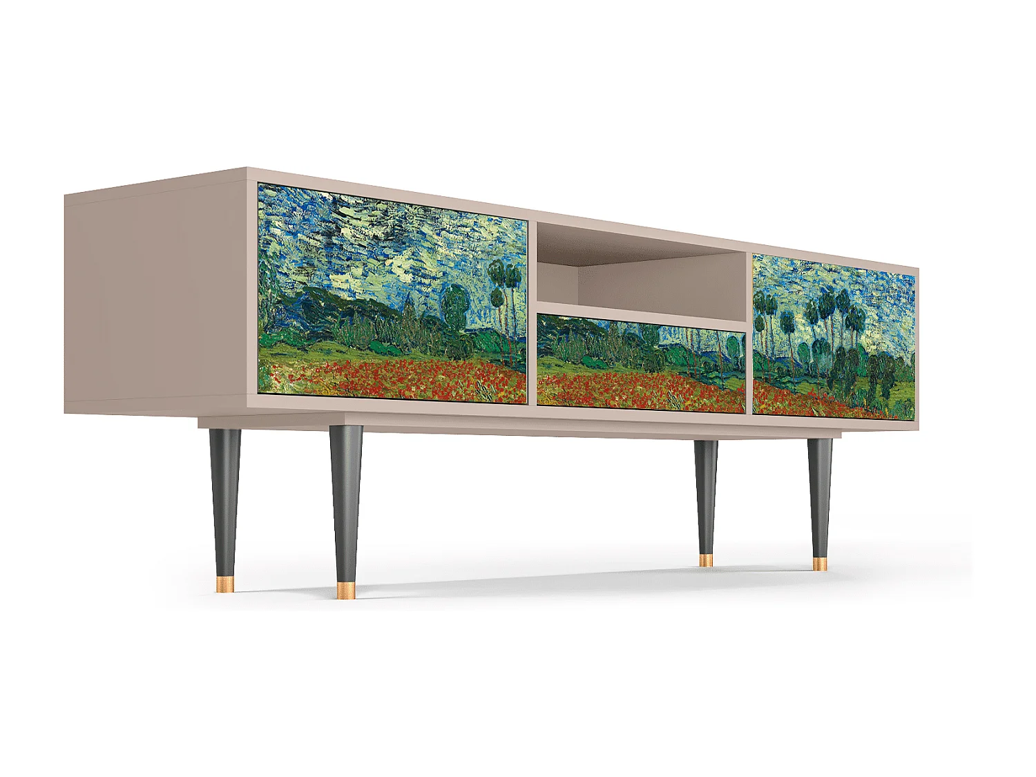 Meuble TV - 170х59х41 cm - T6 - Poppy field by van Gogh, Latte