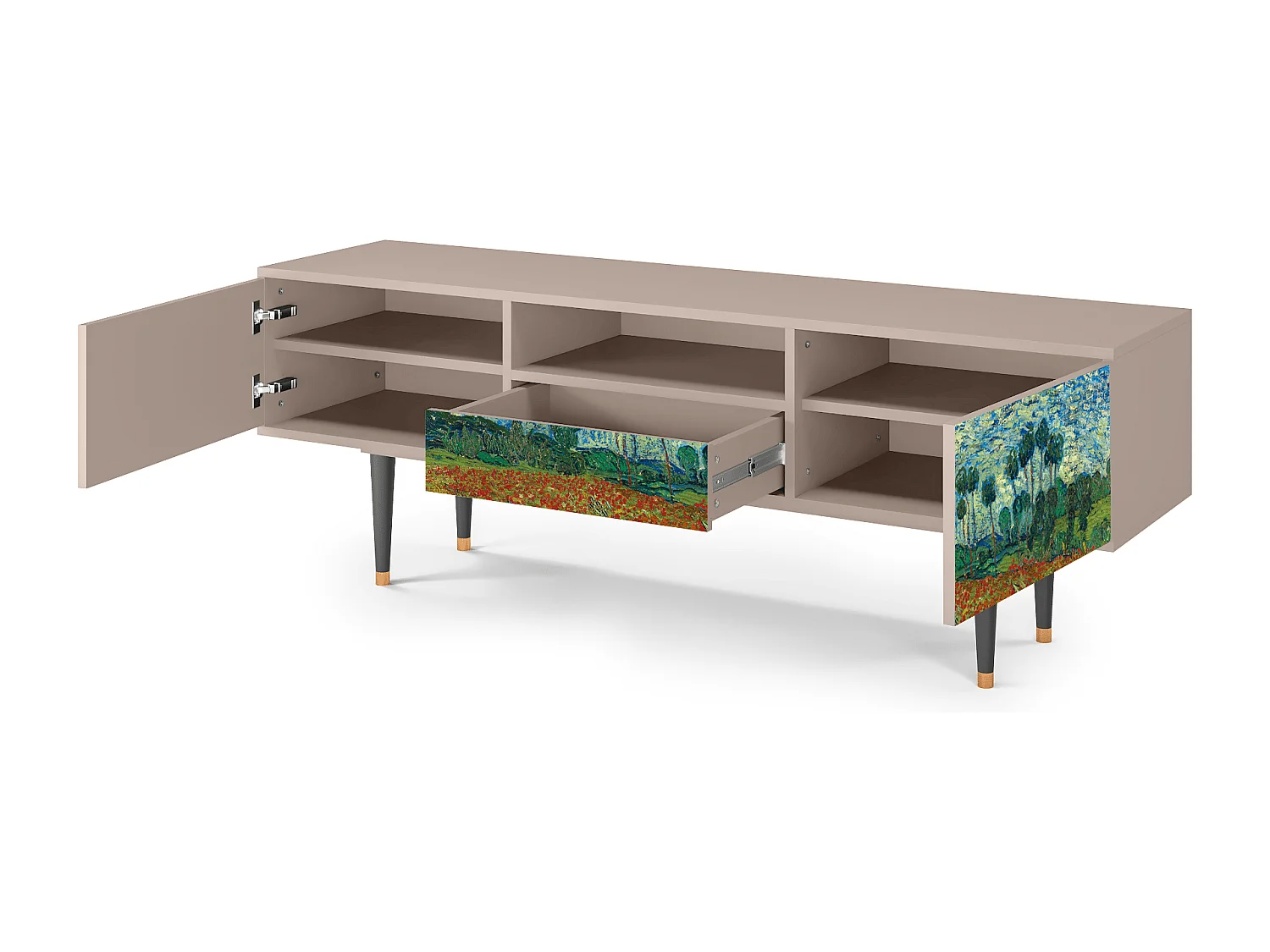 Meuble TV - 170х59х41 cm - T6 - Poppy field by van Gogh, Latte