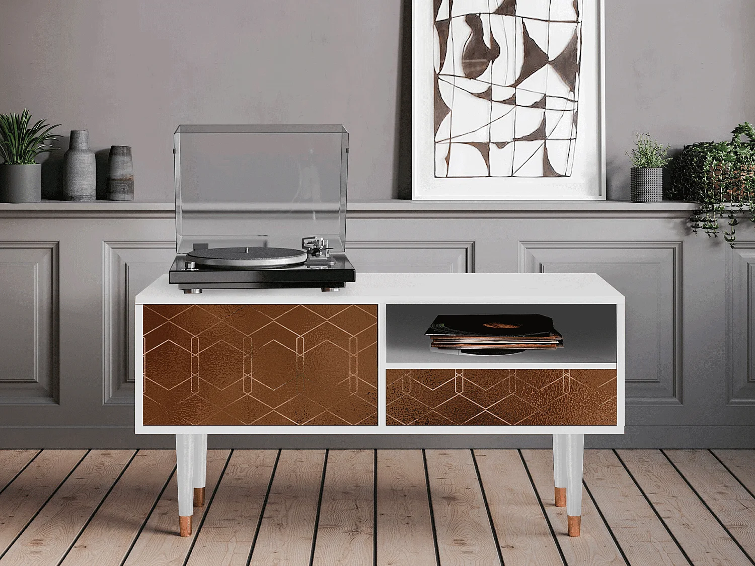 Meuble TV - 115х59х48 cm - T3 - Chocolate Bar, Blanc