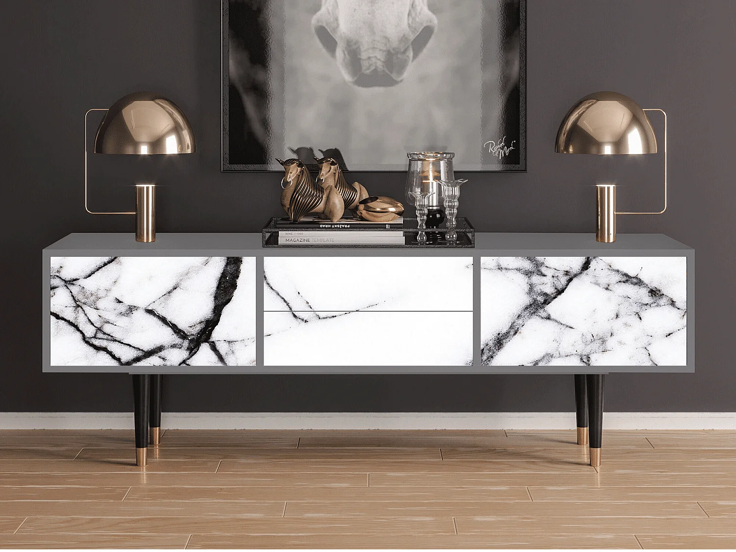TV-meubel - 170х59х48 cm - T4 - Raven Marble, Grijs