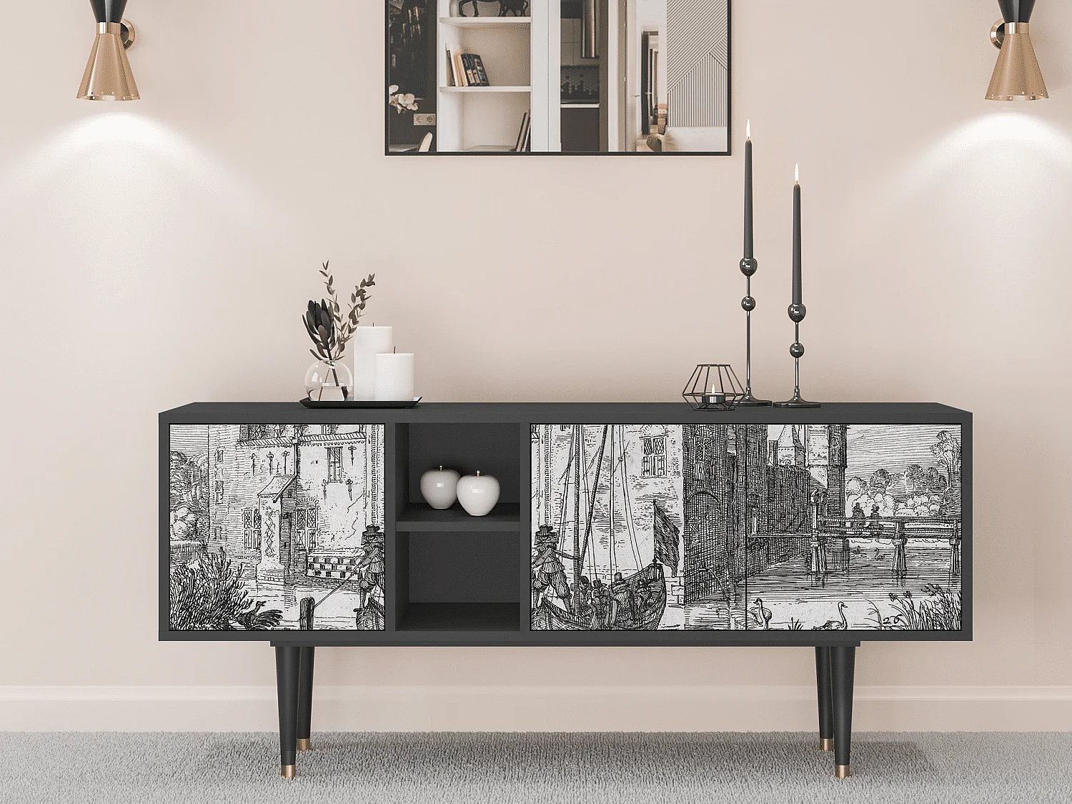 TV-meubel - 150х69х41 cm - T5 - Castle with Bridge, Antraciet