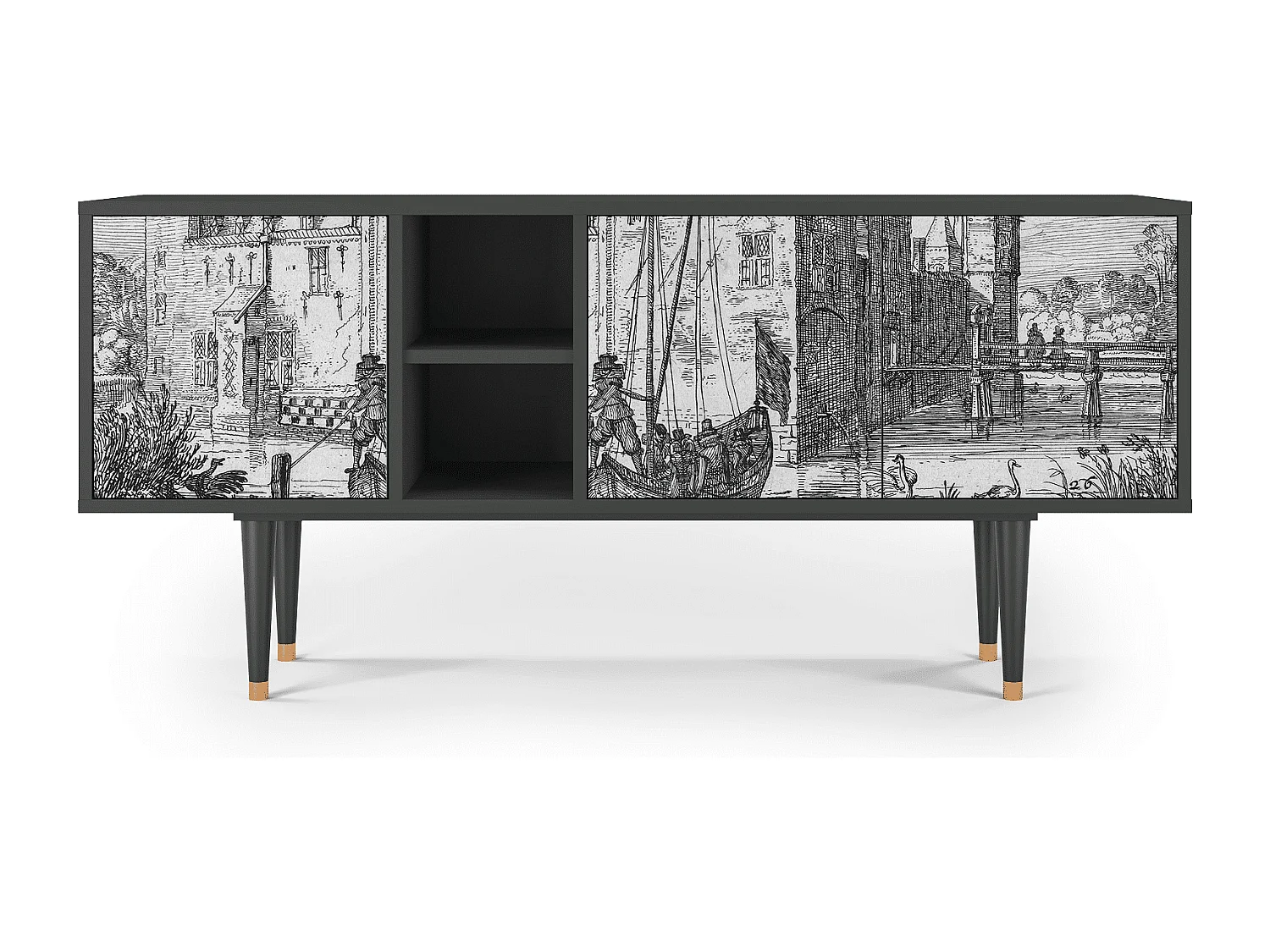 TV-meubel - 150х69х41 cm - T5 - Castle with Bridge, Antraciet