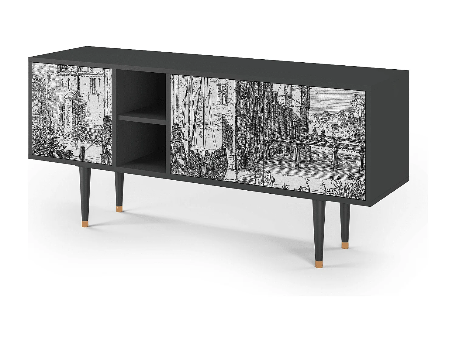 TV-meubel - 150х69х41 cm - T5 - Castle with Bridge, Antraciet