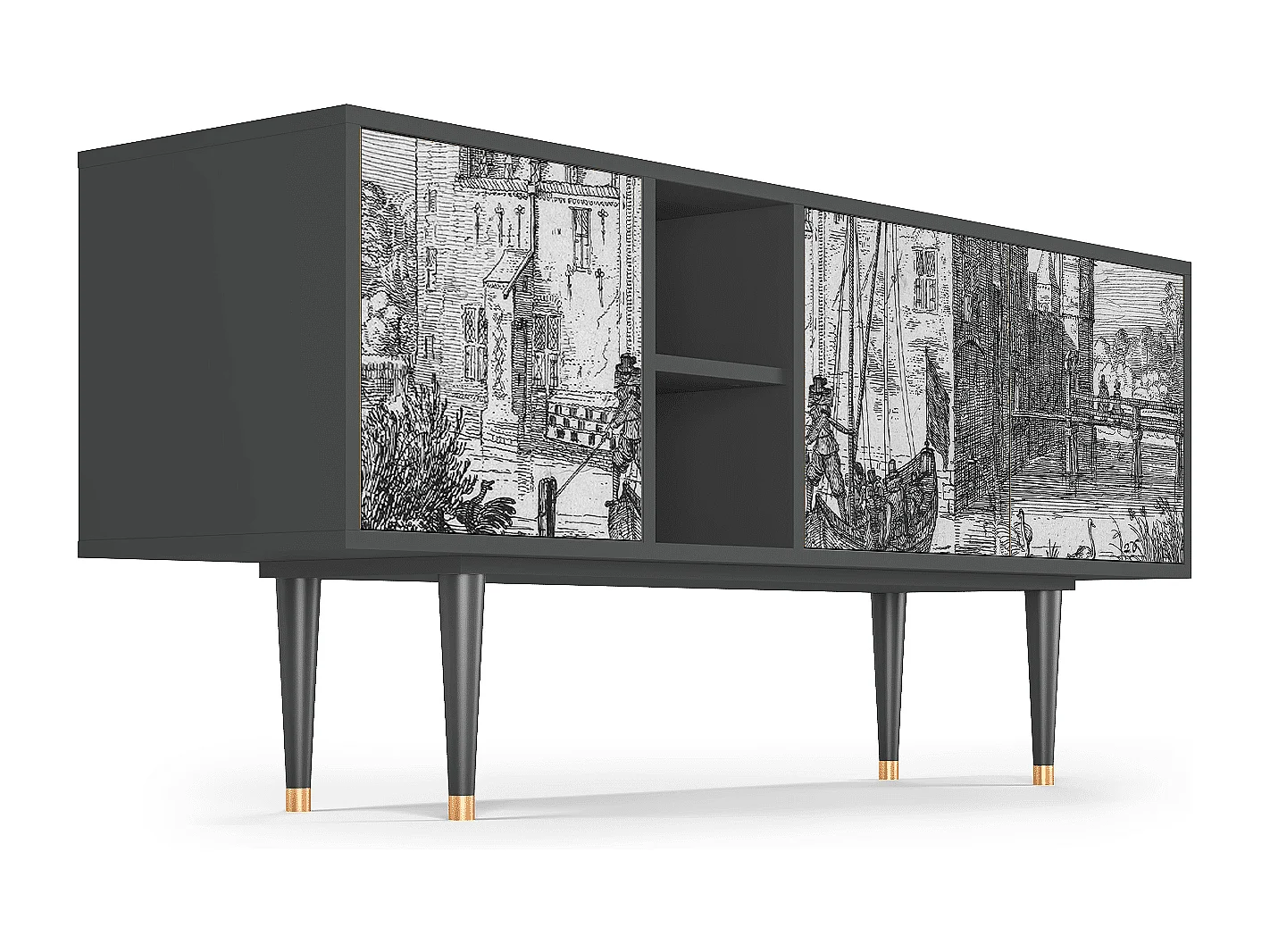 Mueble de TV - 150х69х41 cm - T5 - Castle with Bridge, Antracite