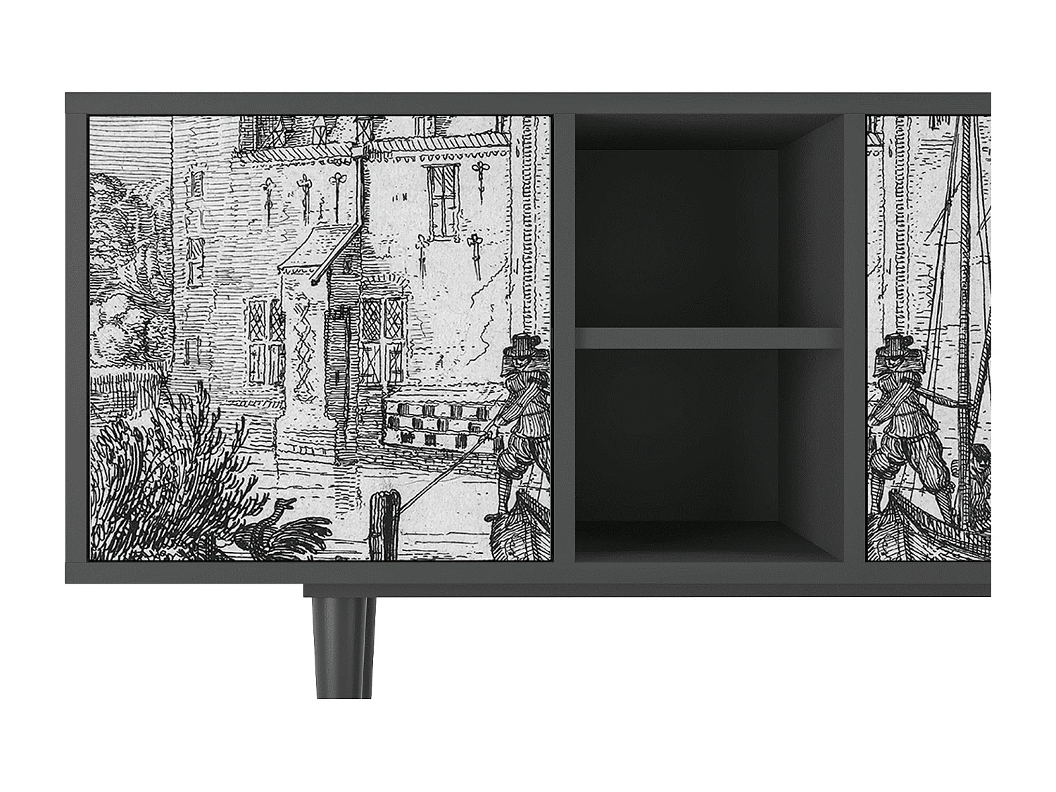 Mueble de TV - 150х69х41 cm - T5 - Castle with Bridge, Antracite