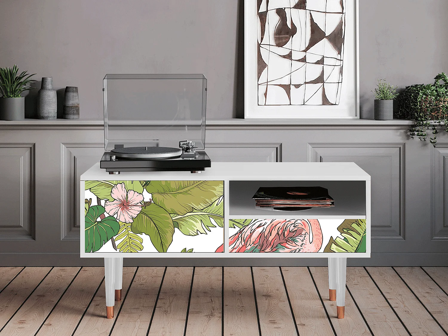 Mueble de TV - 115х59х48 cm - T3 - Sweet Flamingo, Branco