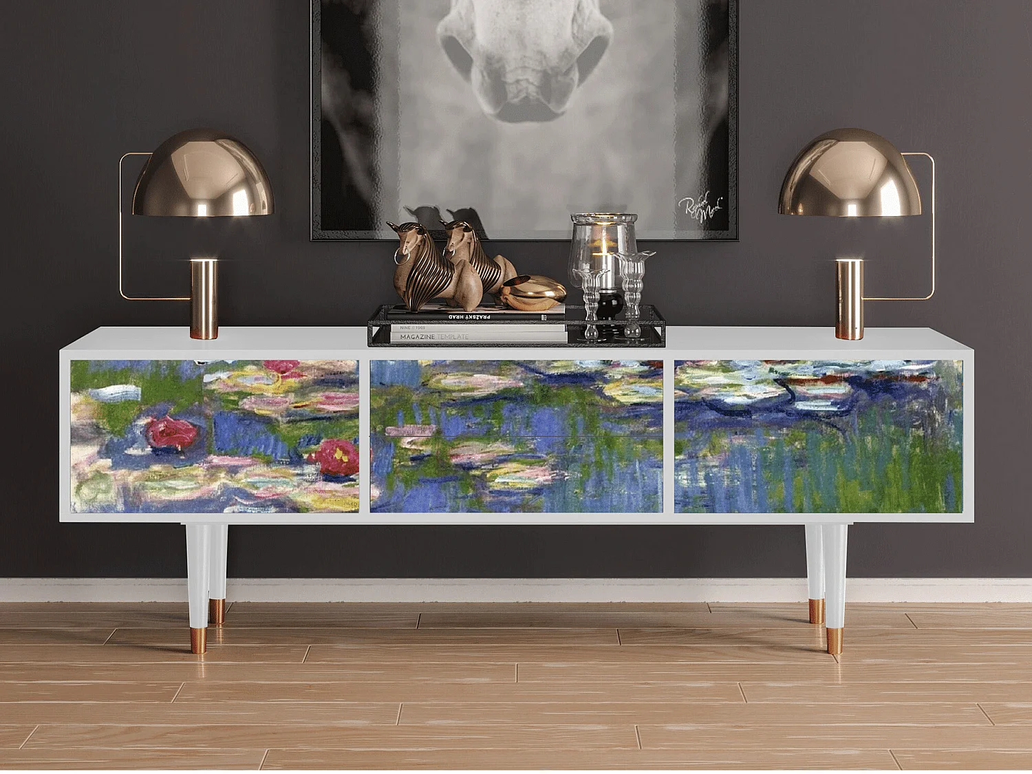 TV-meubel - 170х59х48 cm - T4 - The water lily pond  , Wit