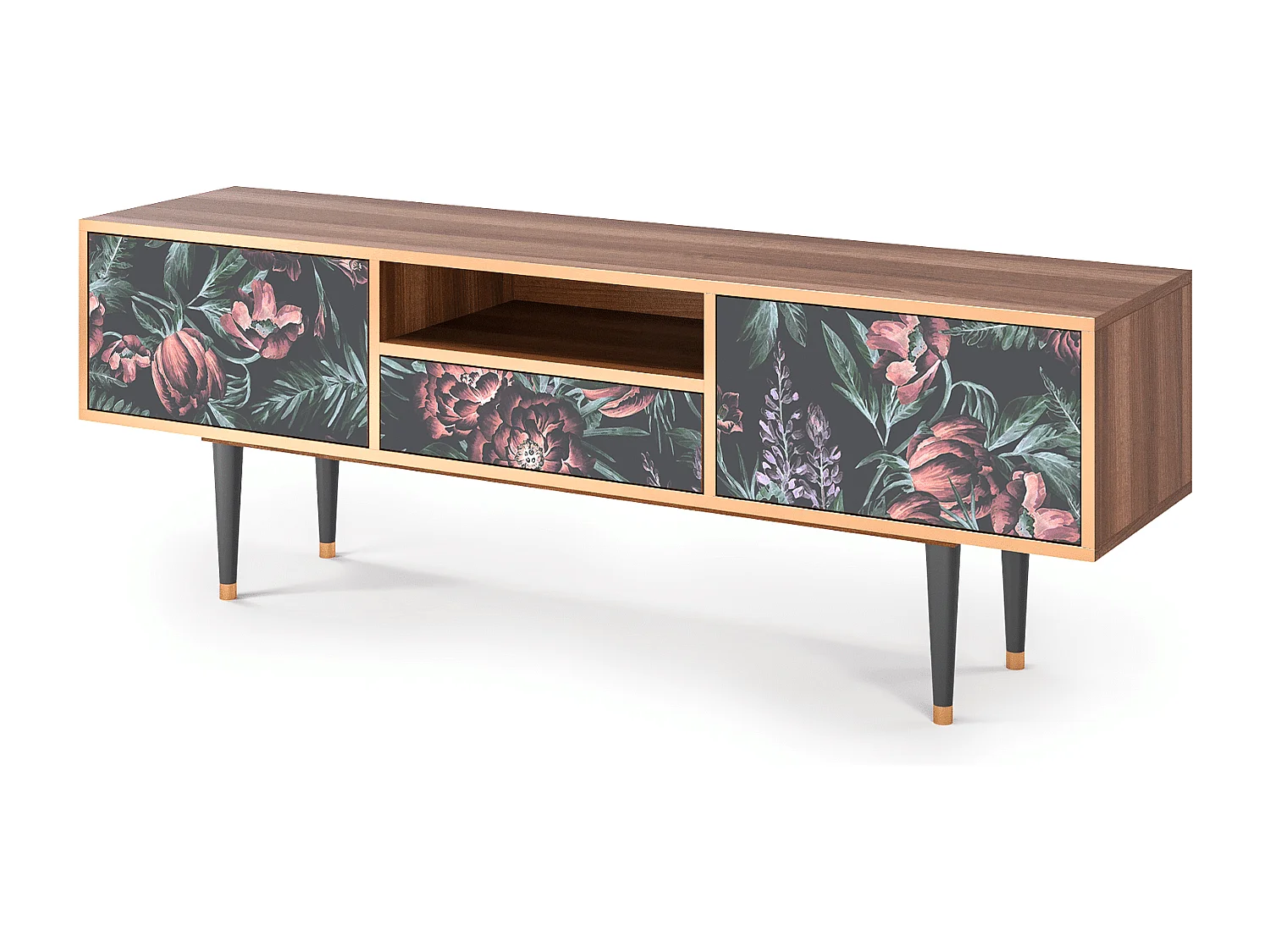 Meuble TV - 170х59х41 cm - T6 - Dark Peonies, Noyer