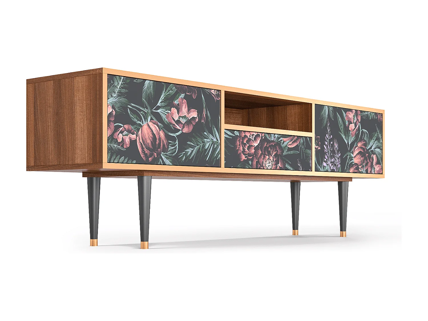 Meuble TV - 170х59х41 cm - T6 - Dark Peonies, Noyer