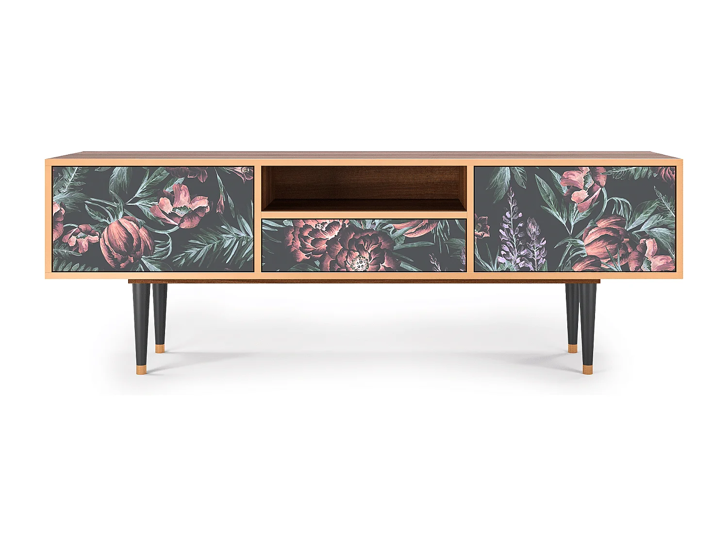 Mueble de TV - 170х59х41 cm - T6 - Dark Peonies, Nogal