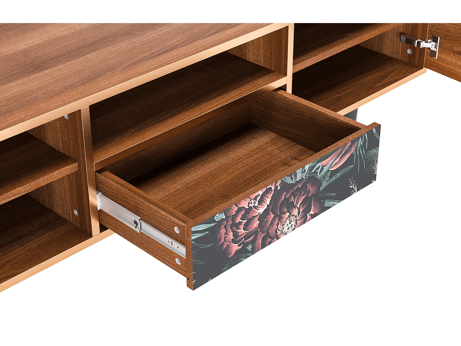 Mueble de TV - 170х59х41 cm - T6 - Dark Peonies, Nogal