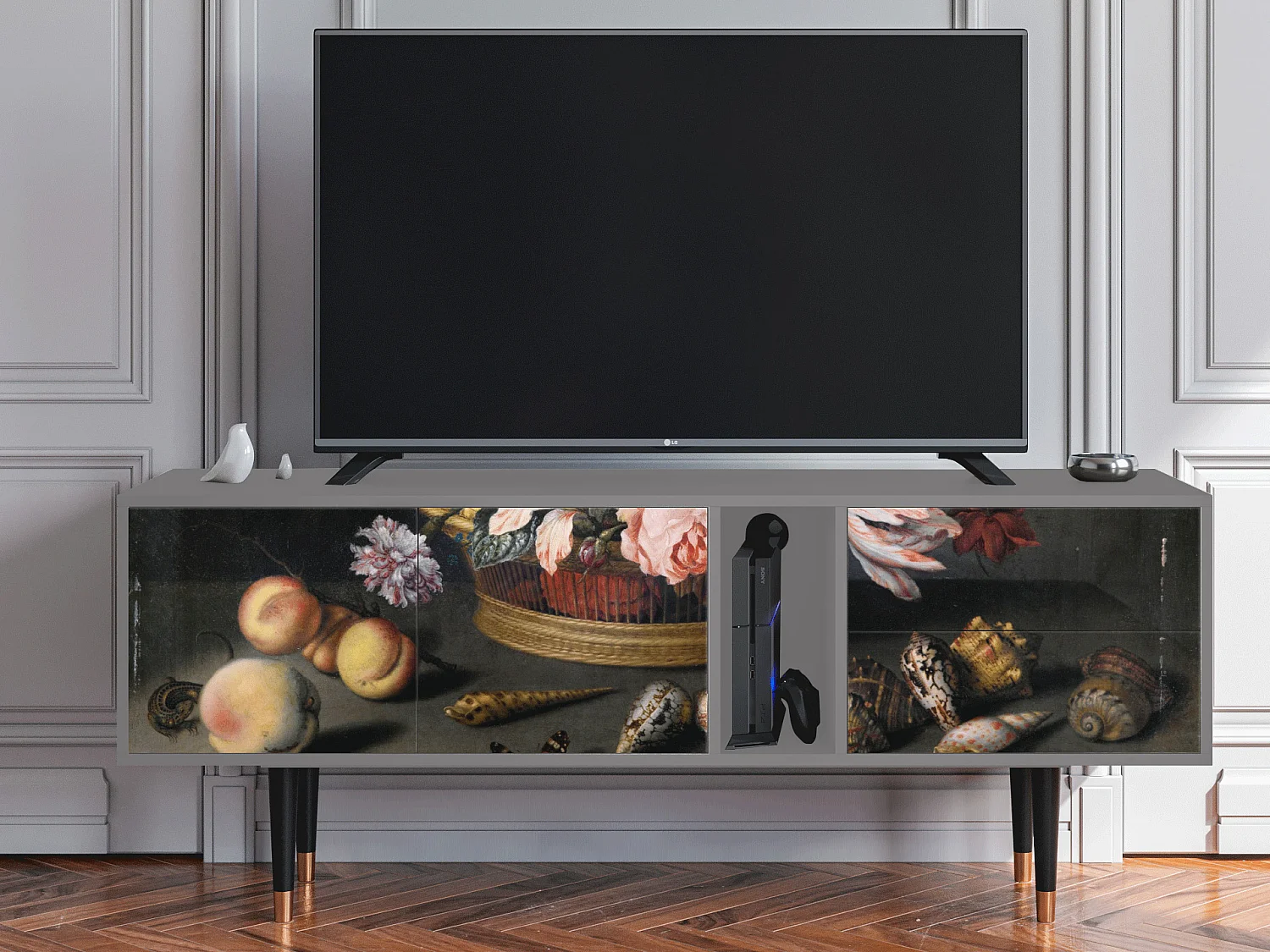 Mobile TV - 170х69х48 cm - T1 - Still Life with Flowers, Grigio