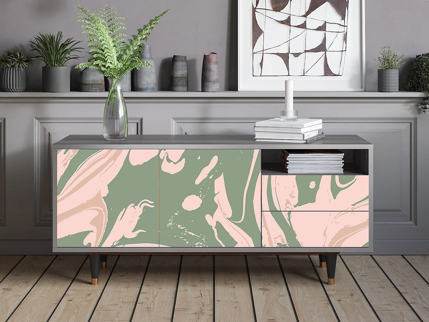 Mobile TV - 125х56х41 cm - T7 - Aquarelle, Grigio