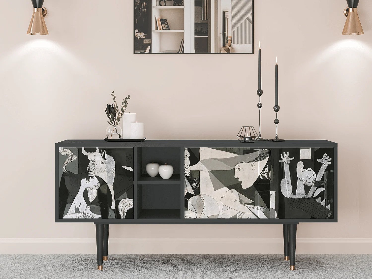 Meuble TV - 150х69х41 cm - T5 - Guernica by Picasso, Anthracite