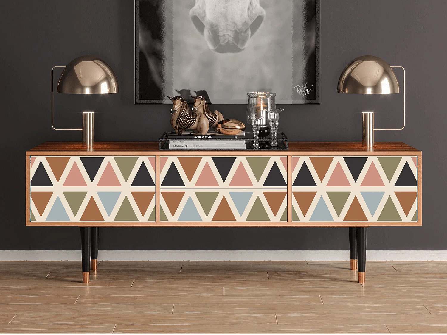 TV-Möbel - 170х59х48 cm - T4 - Royal Triangles, Walnuss