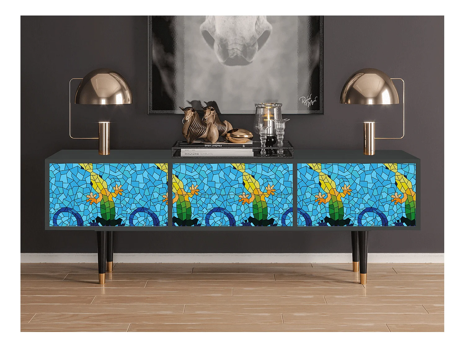 Szafka RTV - 170х59х48 cm - T4 - Gaudi's Lizard, Antracyt