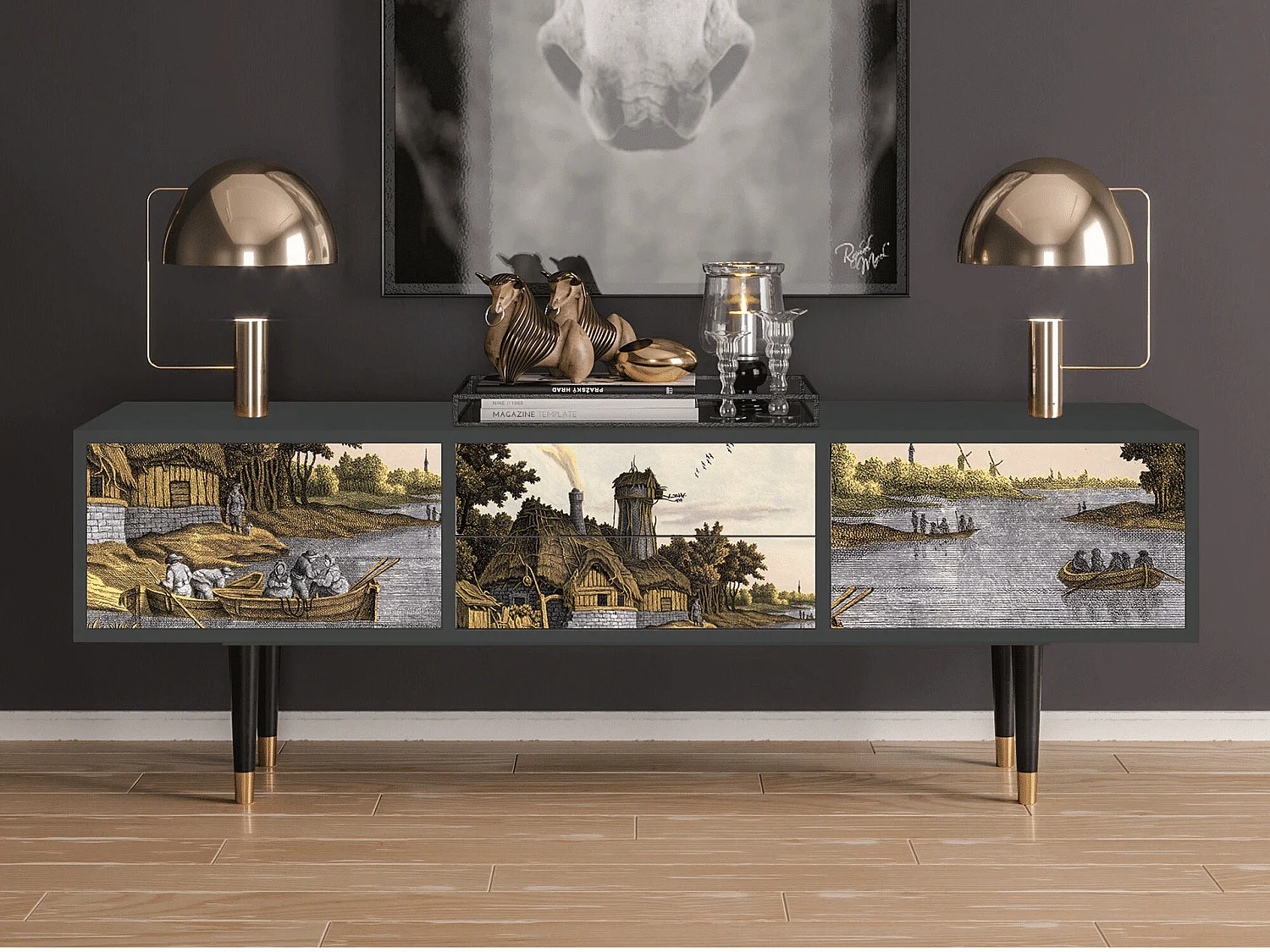 TV-Möbel - 170х59х48 cm - T4 - Mill along a River, Anthrazit