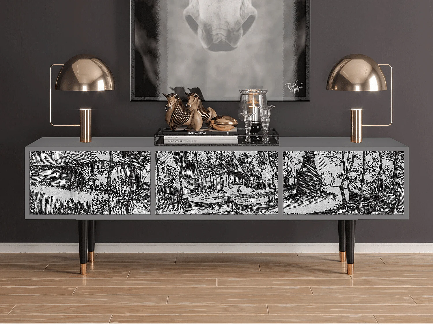 Mueble de TV - 170х59х48 cm - T4 - Village Road, Gris