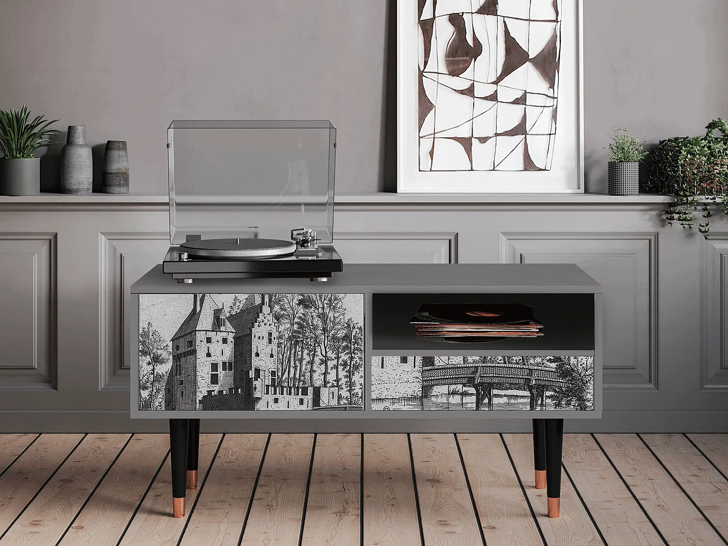 Meuble TV - 115х59х48 cm - T3 - Castle with Bridge, Gris