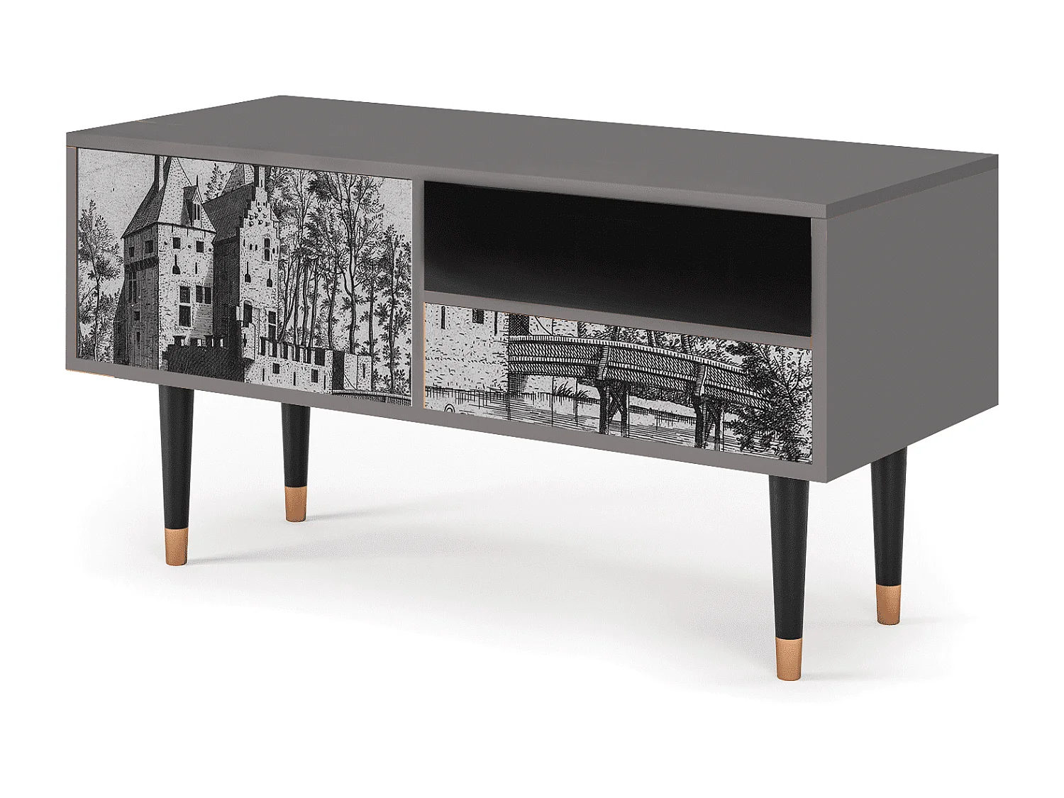 Meuble TV - 115х59х48 cm - T3 - Castle with Bridge, Gris