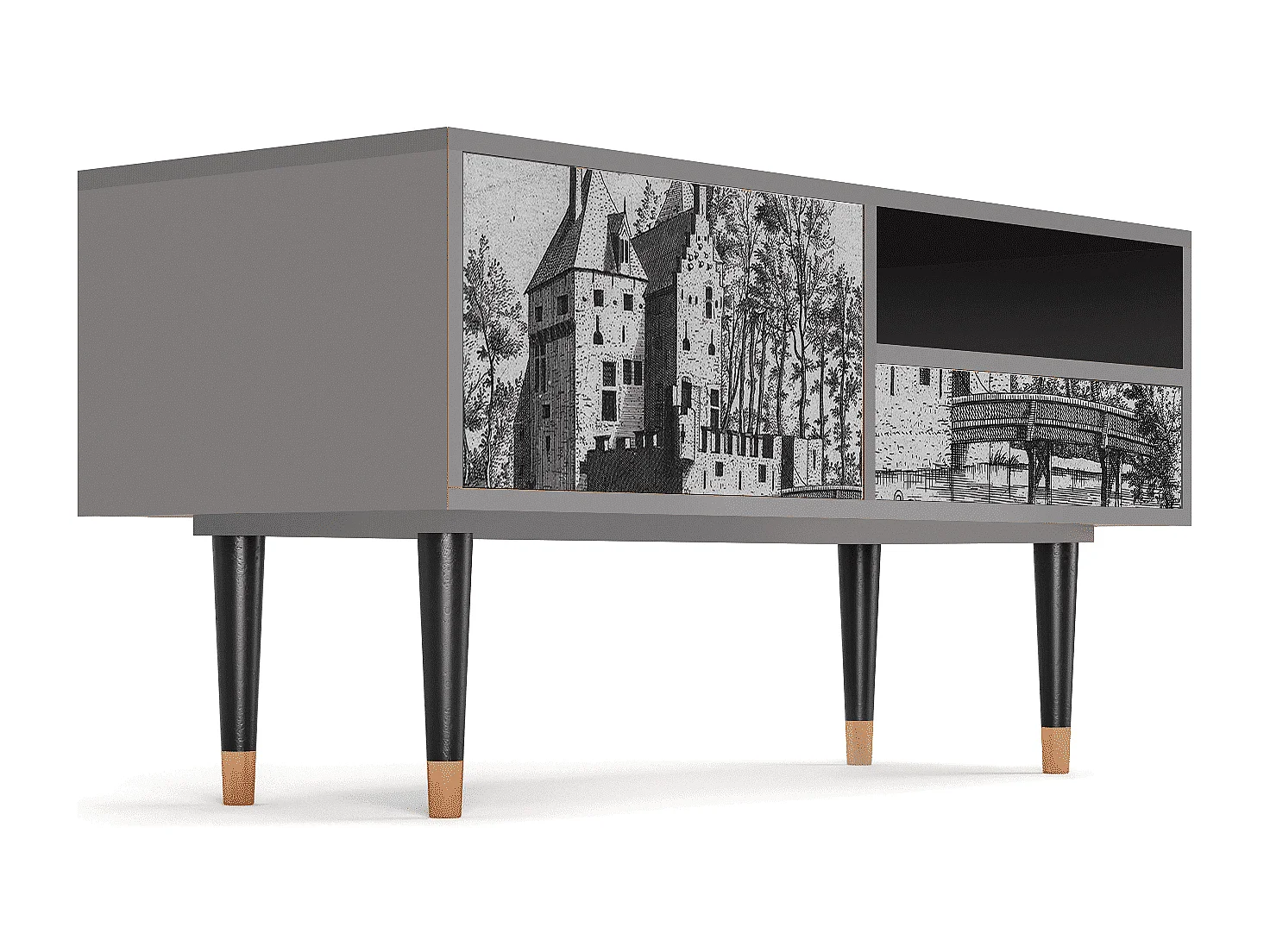 Meuble TV - 115х59х48 cm - T3 - Castle with Bridge, Gris