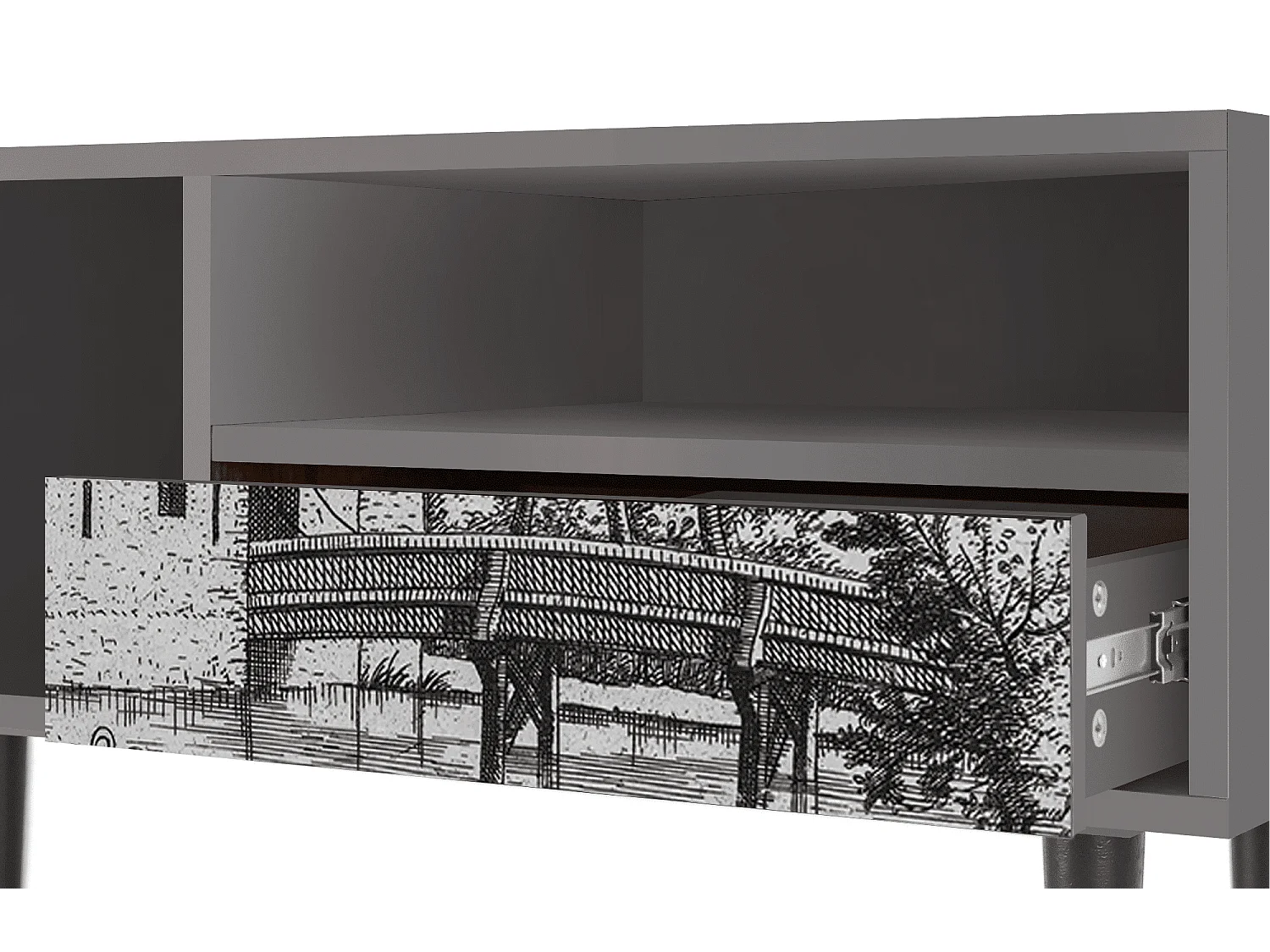 Meuble TV - 115х59х48 cm - T3 - Castle with Bridge, Gris