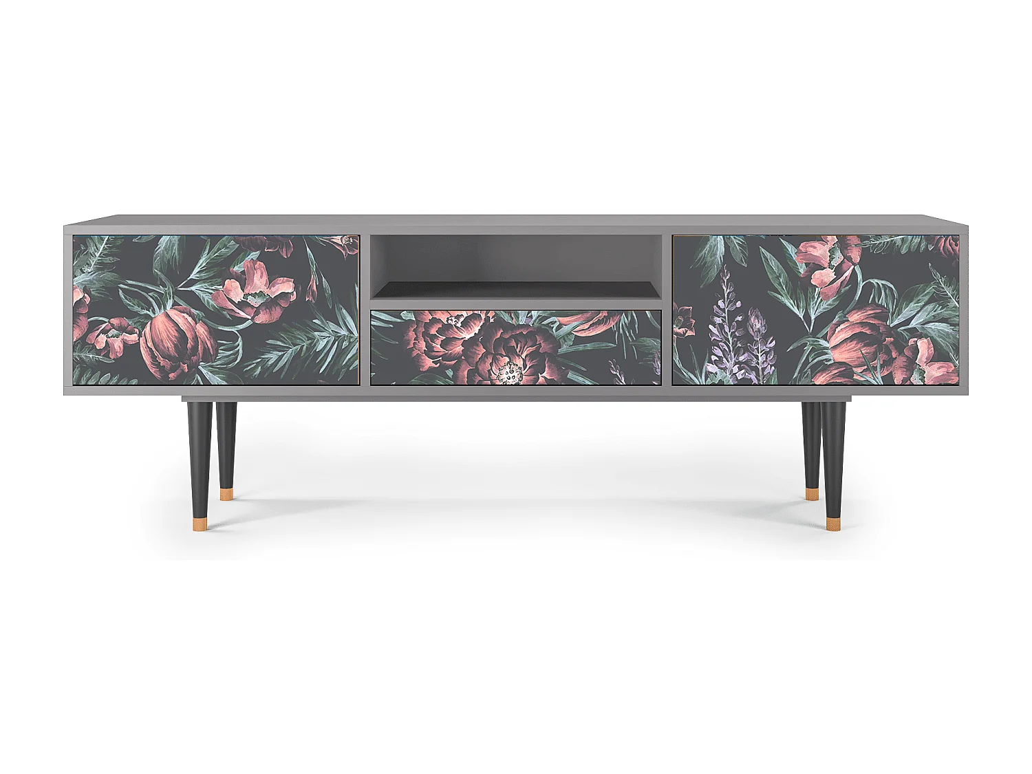 Meuble TV - 170х59х41 cm - T6 - Dark Peonies, Gris