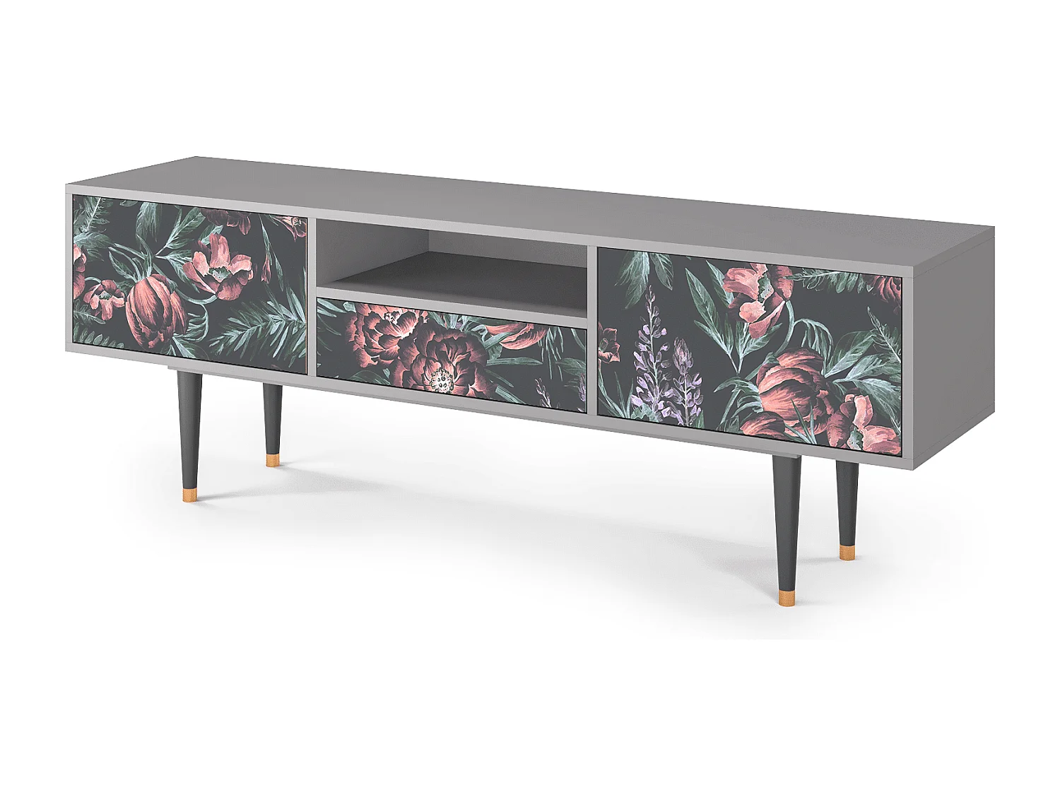 Mueble de TV - 170х59х41 cm - T6 - Dark Peonies, Gris