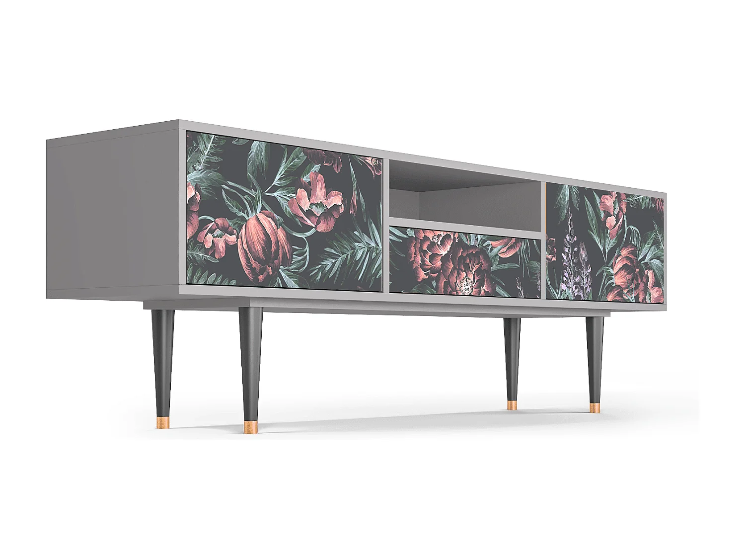 Mueble de TV - 170х59х41 cm - T6 - Dark Peonies, Gris