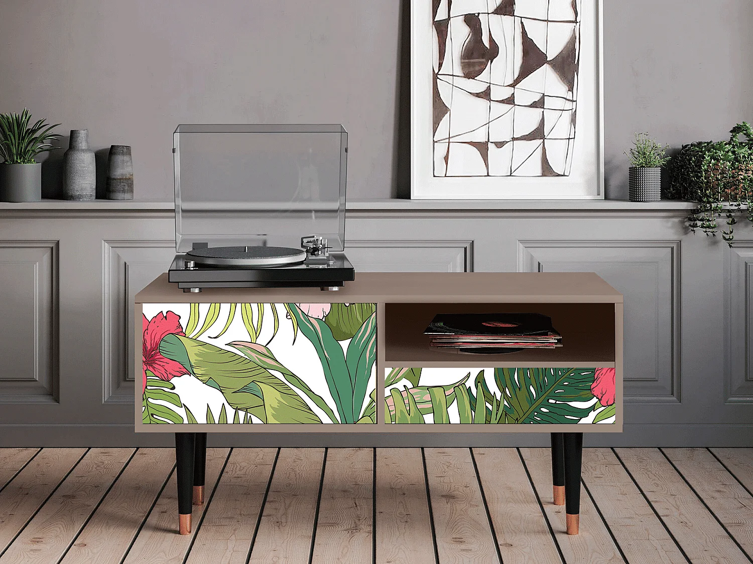 Szafka RTV - 115х59х48 cm - T3 - Verdant Tropics, Latte