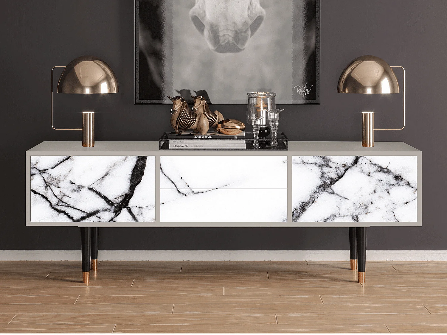 Szafka RTV - 170х59х48 cm - T4 - Raven Marble, Piaskowy