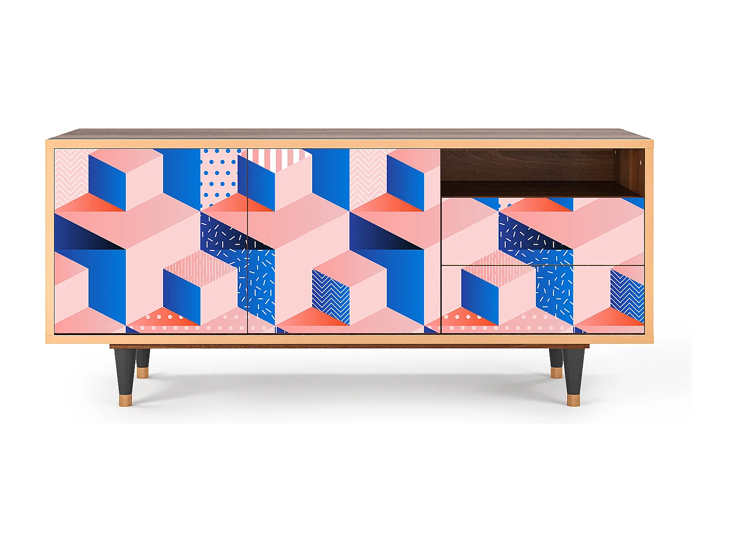 TV-Möbel - 125х56х41 cm - T7 - Pinky Squares, Walnuss