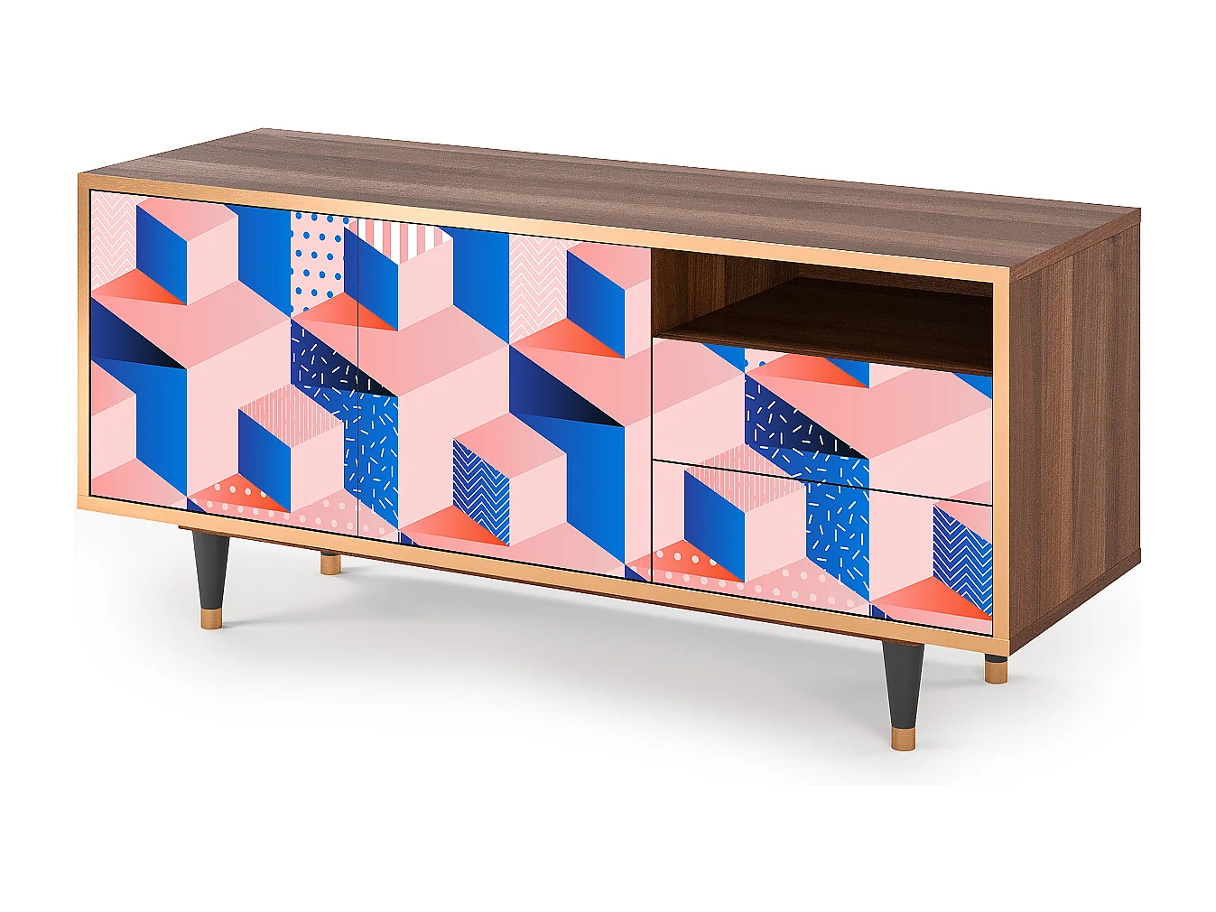 TV-Möbel - 125х56х41 cm - T7 - Pinky Squares, Walnuss