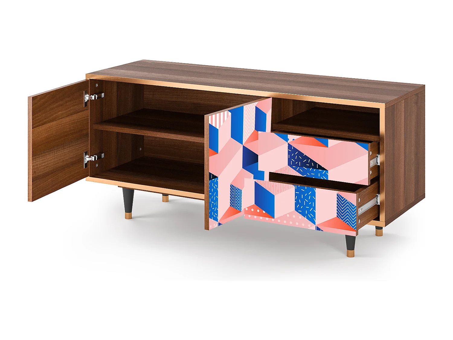 TV-Möbel - 125х56х41 cm - T7 - Pinky Squares, Walnuss